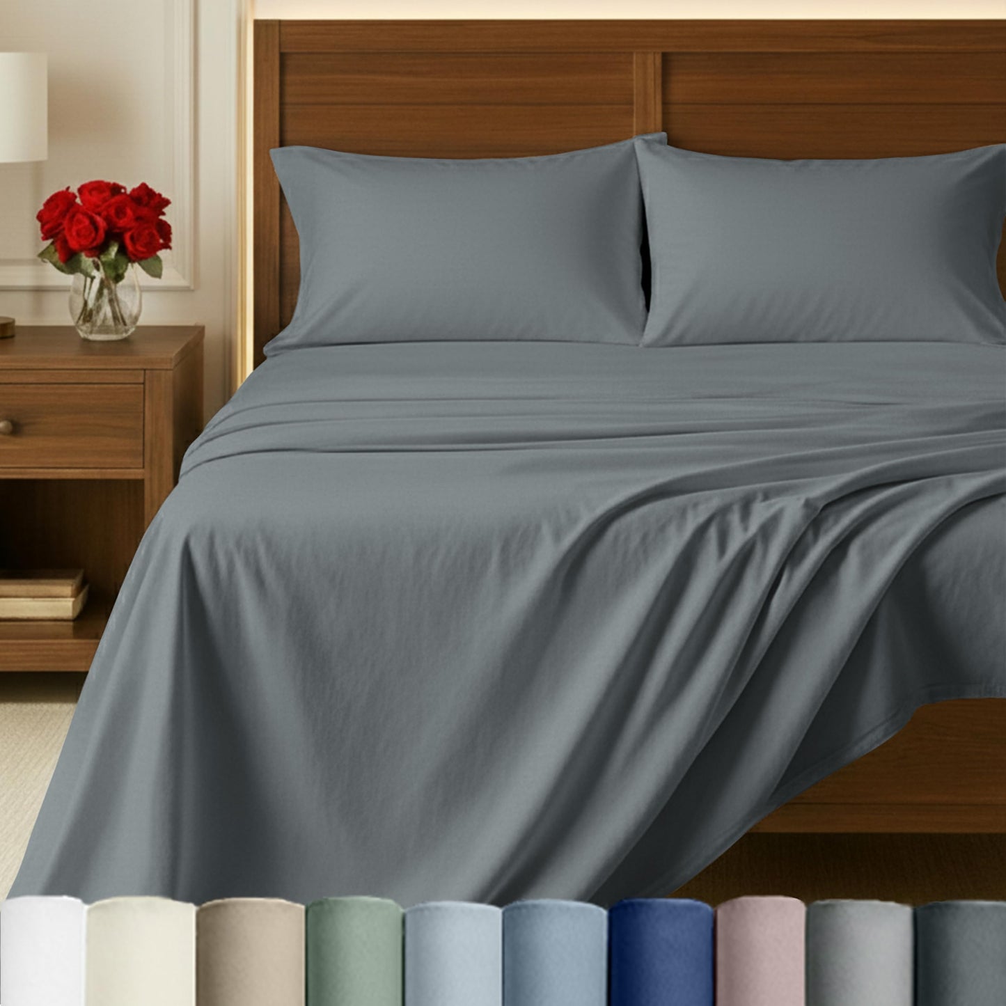 California Design Den 100% Egyptian Cotton Sheets - Queen Sheets Set, Certified Authentic Luxury, Soft Sateen, Deep Pockets, Breathable and Durable Luxury Bedding Set - Grey