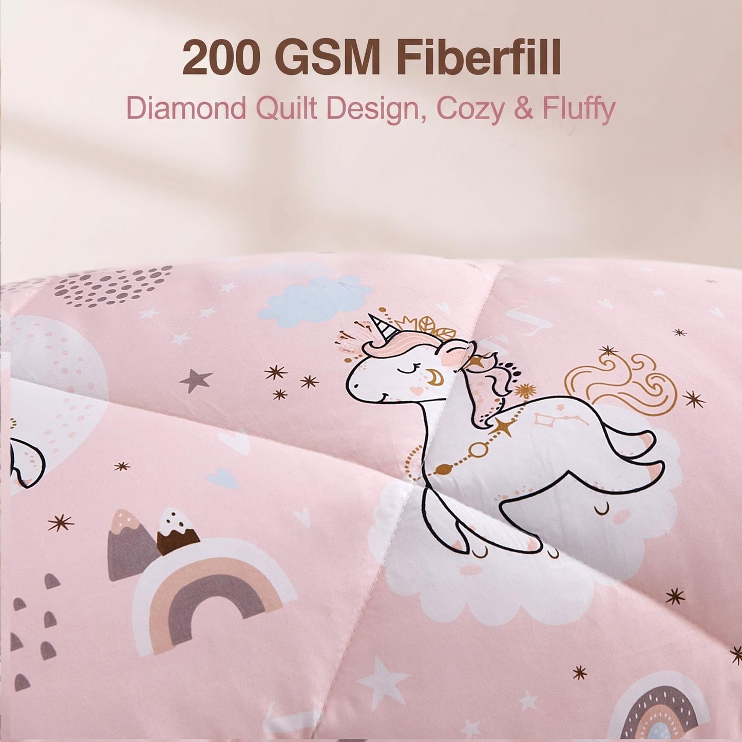 JSD Pink Unicorn Kids Comforter Set Full Size, 3 Piece Girls Rainbow Microfiber Comforter with Pillow Shams, Lightweight All Season Washable