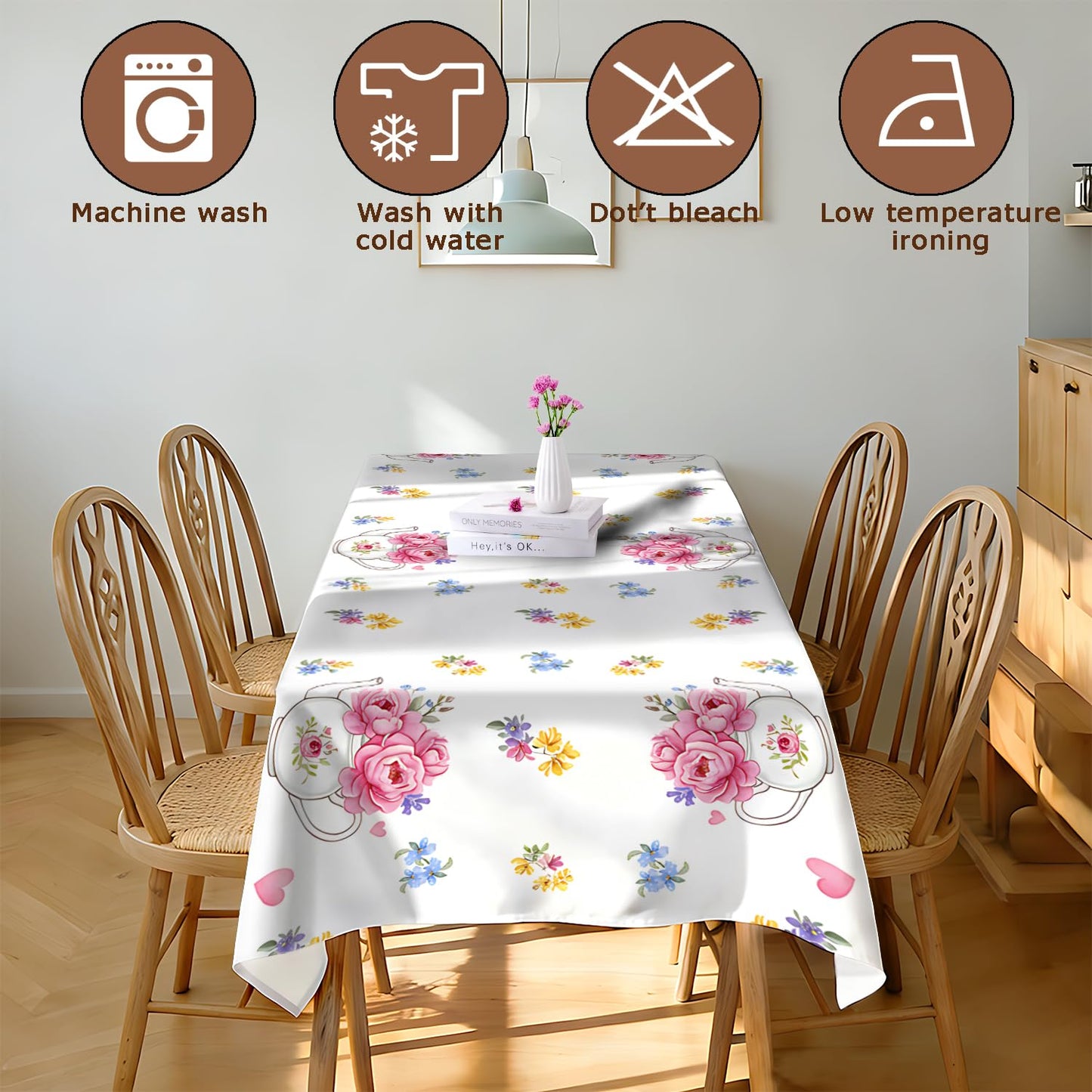 GAGEIZO Reusable & Waterproof Rectangular Tablecloths for Kitchens, Parties, Birthdays, Patios, and Outdoor Events Decorations Floral Table Cloth,6FT/102 x 60 Inch