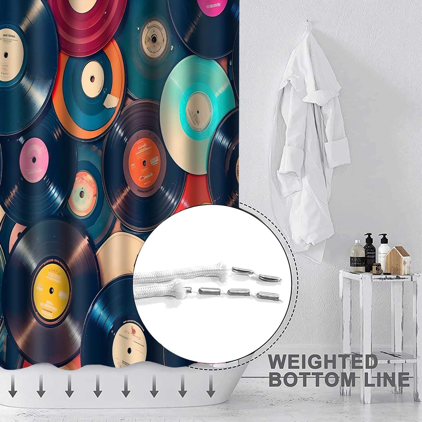 TPMDFC Retro Music Shower Curtain 72x72inch Music Records Bathroom Shower Curtains, Musicial Disc Album Bathroom Bathtubs Decor Set with 12 Hooks YLOKTP0444