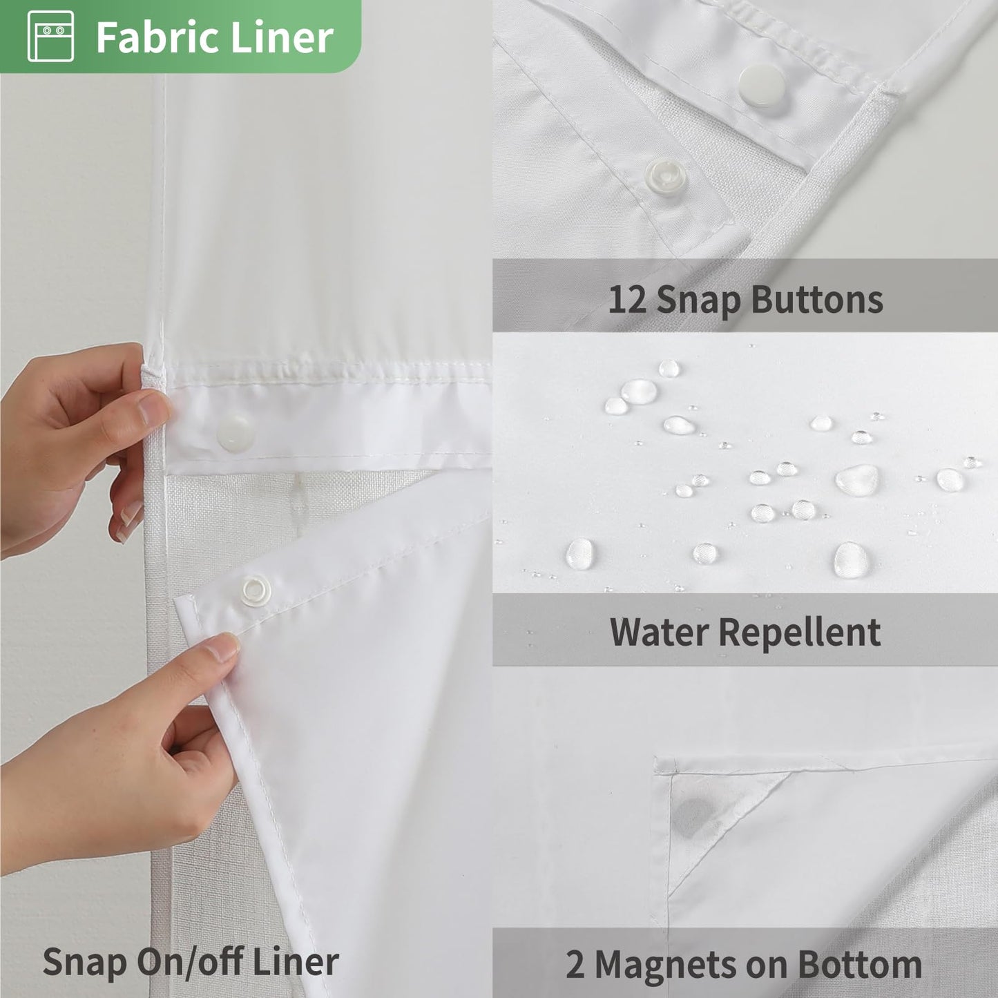 eachope White Farmhouse No Hook Shower Curtain Set with Snap-in Fabric Liner,Boho Heavy-Duty Linen Textured Rustic Striped Design,Water-Repellent with Tassels and Sheer Window,71x74