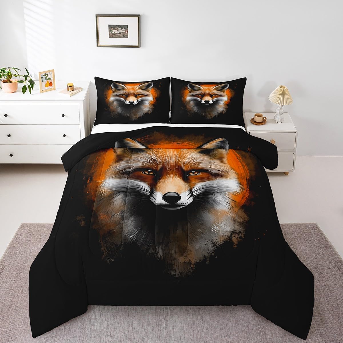 Feelyou Fox Comforter Set Twin Size Kids Cute Cartoon Fox Bedding Set for Boys Girls Teens Orange Animal Comforter Breathable Woodland Fox Duvet Set Nature Wildlife Quilt Set