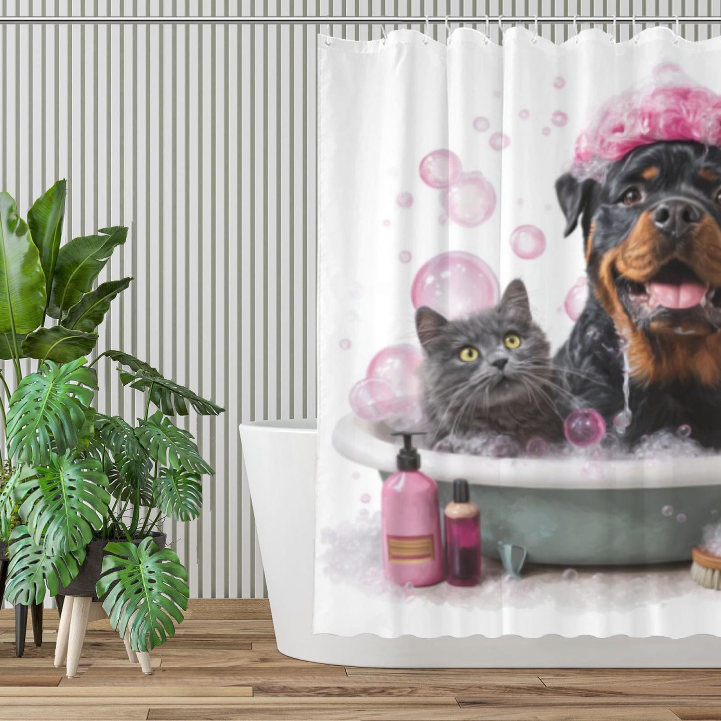 Wordatu Funny Rottweiler Shower Curtain Decor Fabric Bathroom Curtains, Kids Children Cartoon Waterproof 72x72 inch with 12 Hooks
