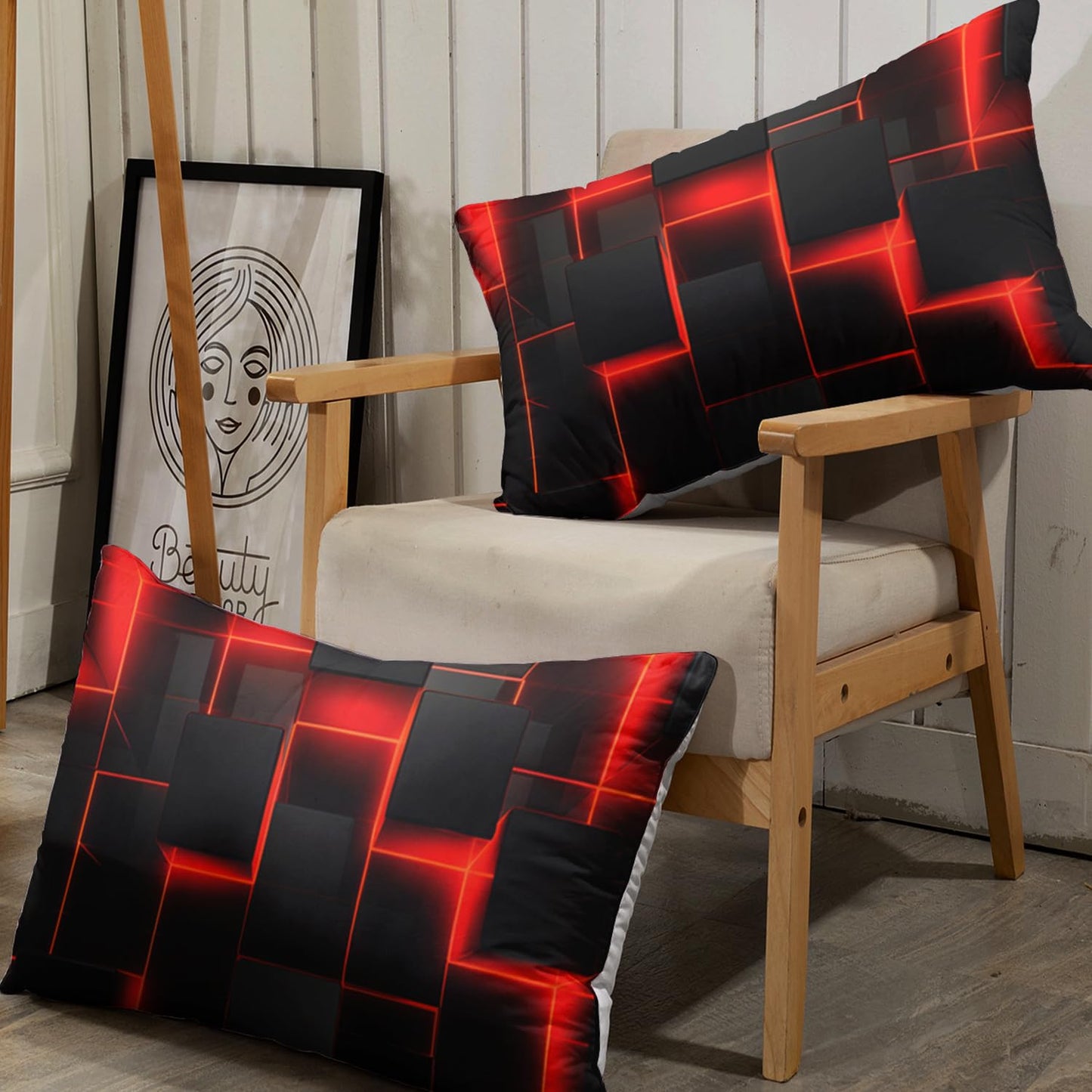 AILONEN Black and Red Checkered Fitted Sheet Set Queen Size,Abstract Square Plaid Modern Geometric Bed Sheet Set,3-Piece Gradient Neon Cubes Themed Bedding Set,1 Fitted Sheet with 2 Pillowcases