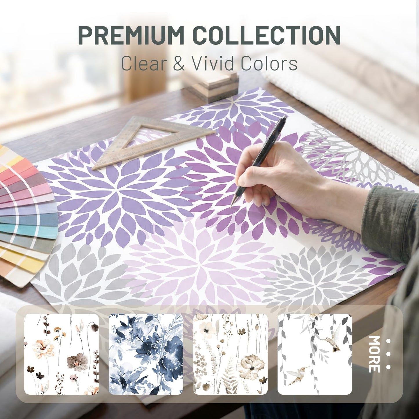 WITHLOC No Hook Shower Curtain with Snap in Liner, Removable Liner Water Repellent, Easy Install & Machine Washable, Hotel Style Bathroom Watercolor Floral Curtain, Purple, 71" W x 74" L