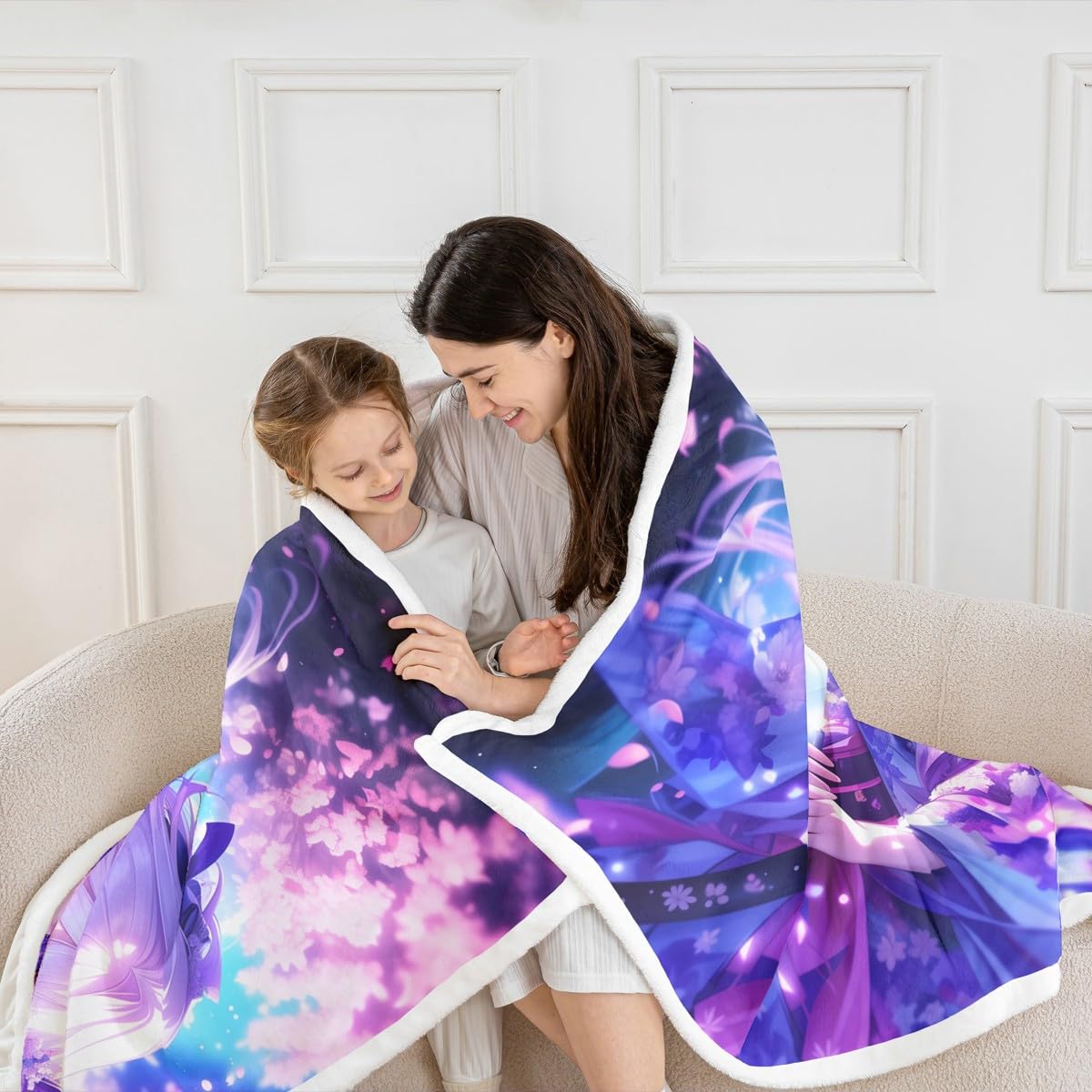Erosebridal Anime Girl Twin Size Sherpa Blanket for Kids,Kawaii Japanese Anime Fuzzy Plush Throw Cartoon Girl Fleece Blanket Sci Fi Style Japanese Animation Decor for Bed Couch for Kids Girls