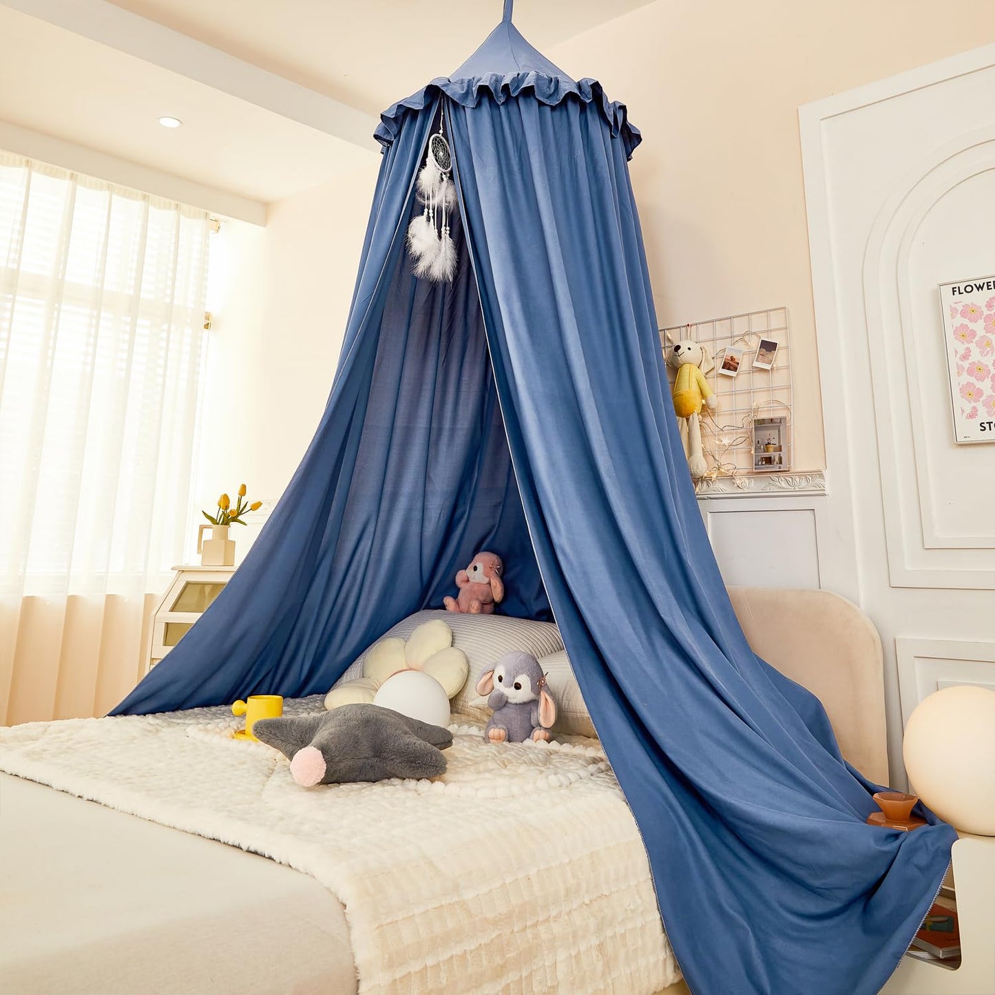 dix-rainbow Princess Decor Canopy for Kids Bed, Soft and Durable Bed Canopy for Girls Room Tent Canopy Dreamy Mosquito Net Bedding, Children Reading Nook Canopies Indoor (Blue)