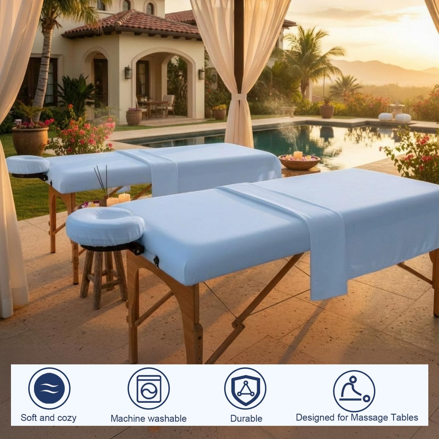 Oudain 4 Sets 3 Piece Soft Microfiber Massage Table Sheets Set Bulk Includes Massage Flat Sheet and Fitted Sheet and Face Rest Cover(Blue)