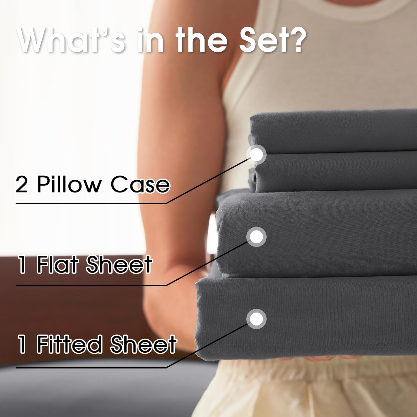 USXIBEI Queen Size 4 Piece Sheet Set - Comfy Breathable & Cooling Bed Sheets Set, Soft and Wrinkle Free, Deep Pockets, Easy & Secure Fit, Hotel Luxury Bedding - Oeko-Tex - Dark Grey