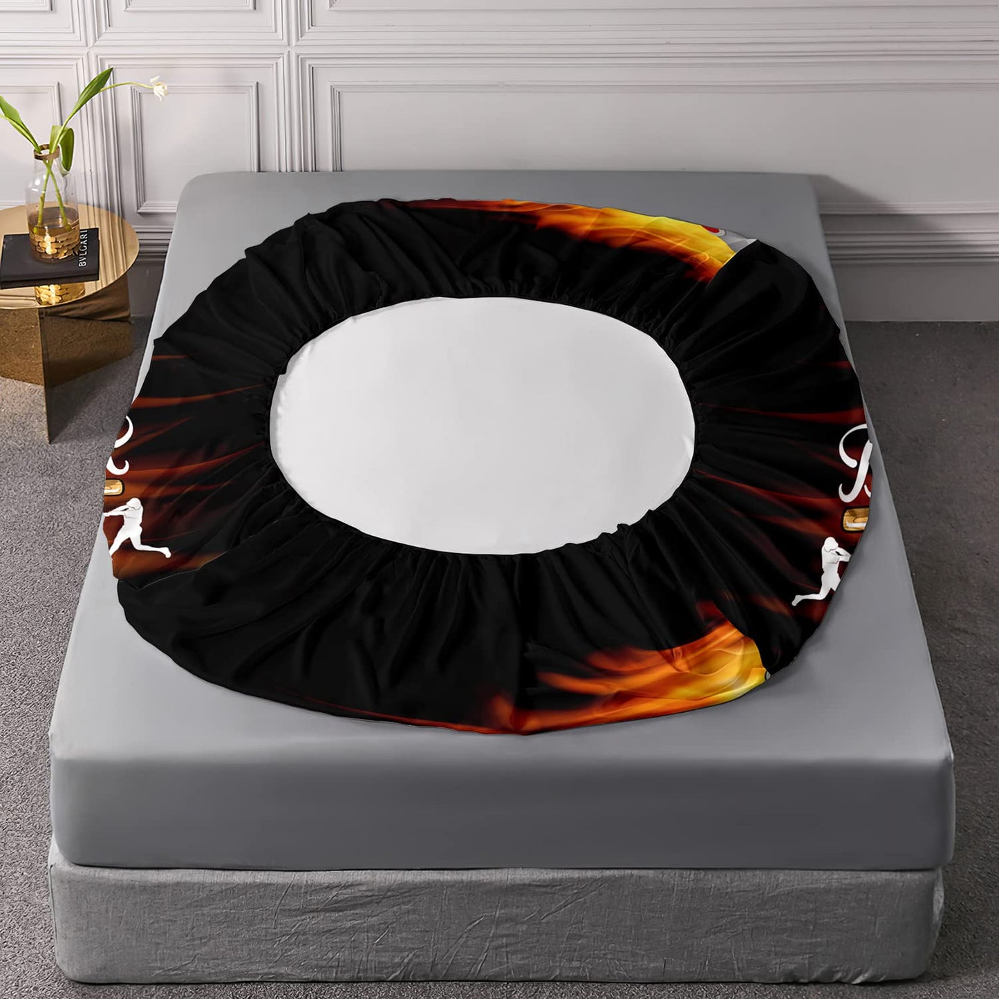HOSIMA Kids/Teens Sports Baseball Bedding Set,Soft Microfiber Baseball Black Bedroom Fitted Sheet Full Size for Kids Teen Girls Boys Room Decor,1 Fitted Sheet+2 Pillowcases.