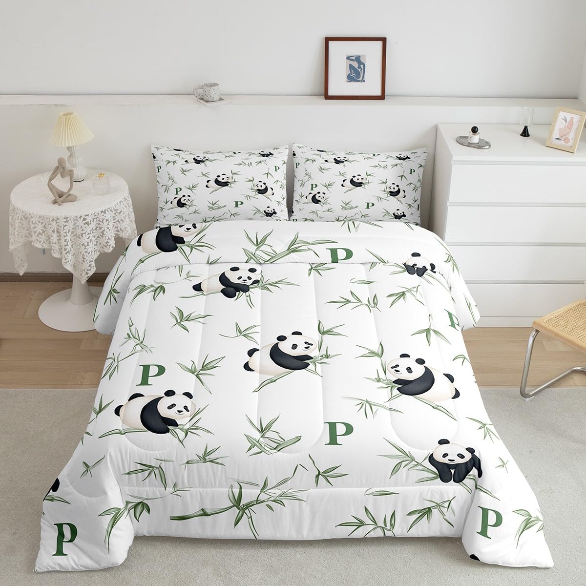 Feelyou Panda Comforter Set Twin Size Kids Cute Animal Bamboo Bedding Set for Boys Girls Teens Cute Cartoon Panda Comforter Breathable Black White Duvet Bear Printed Quilt