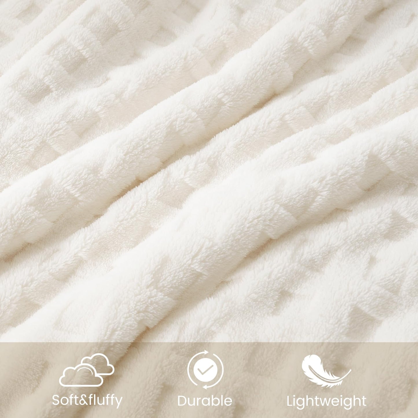 Cozy Bliss Ultrasoft Waffle Throw Blanket, Fluffy Cute Plush Blanket for Couch, Bed, Modern Home Accent, Portable for Picnic or Outdoor, Ivory, 66"x90"