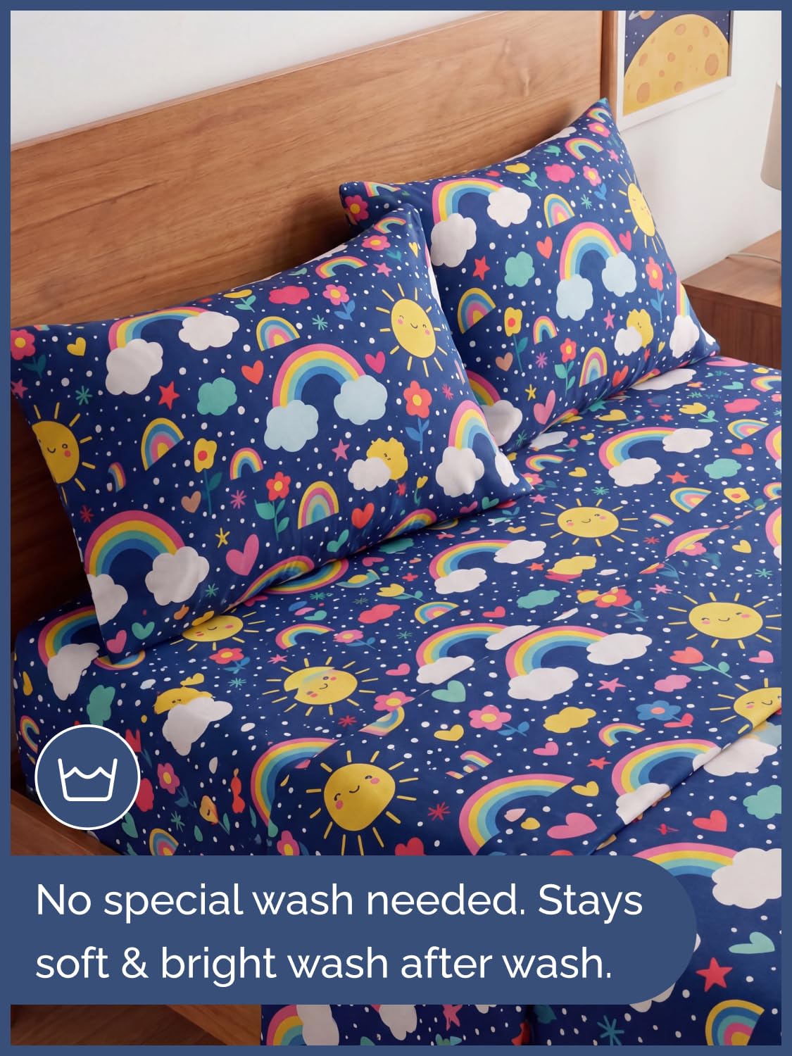 CGK Unlimited Kids Rainbow Sky Queen 4 Piece Sheet Set - Boys, Girls, Teens, Toddler - Easy Fit Deep Pockets - Soft, Cooling & Breathable Sheets - Cute, Cozy, Fade & Wrinkle Free - Machine Washable