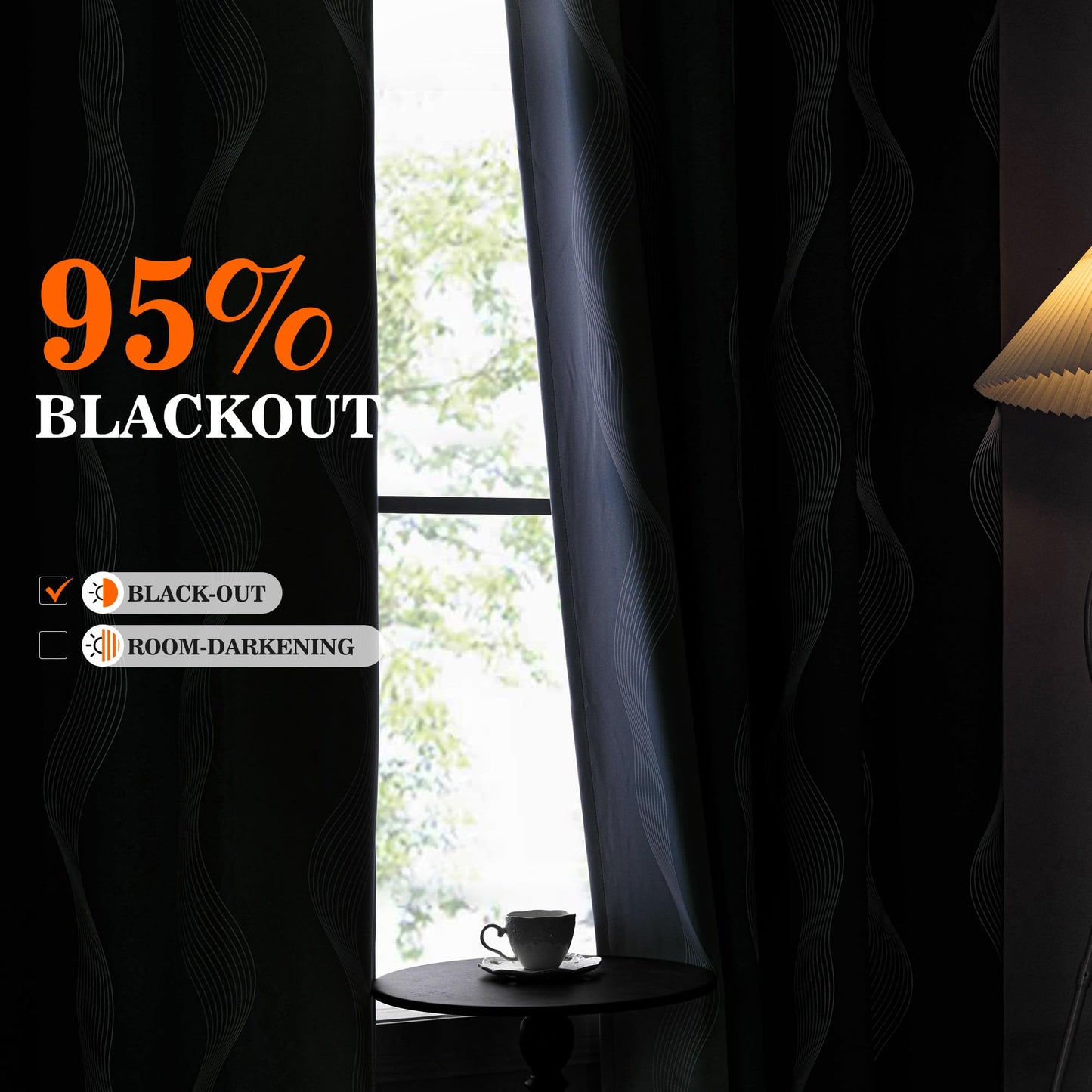 MYSKY HOME Green and Greyish White 95% Blackout Ombre Curtains 84 inch Long 2 Panels for Living Room Bedroom Geometric Patterned Black Out Thermal Insulated Wave Line Foil Grommet Drapes, 52" W