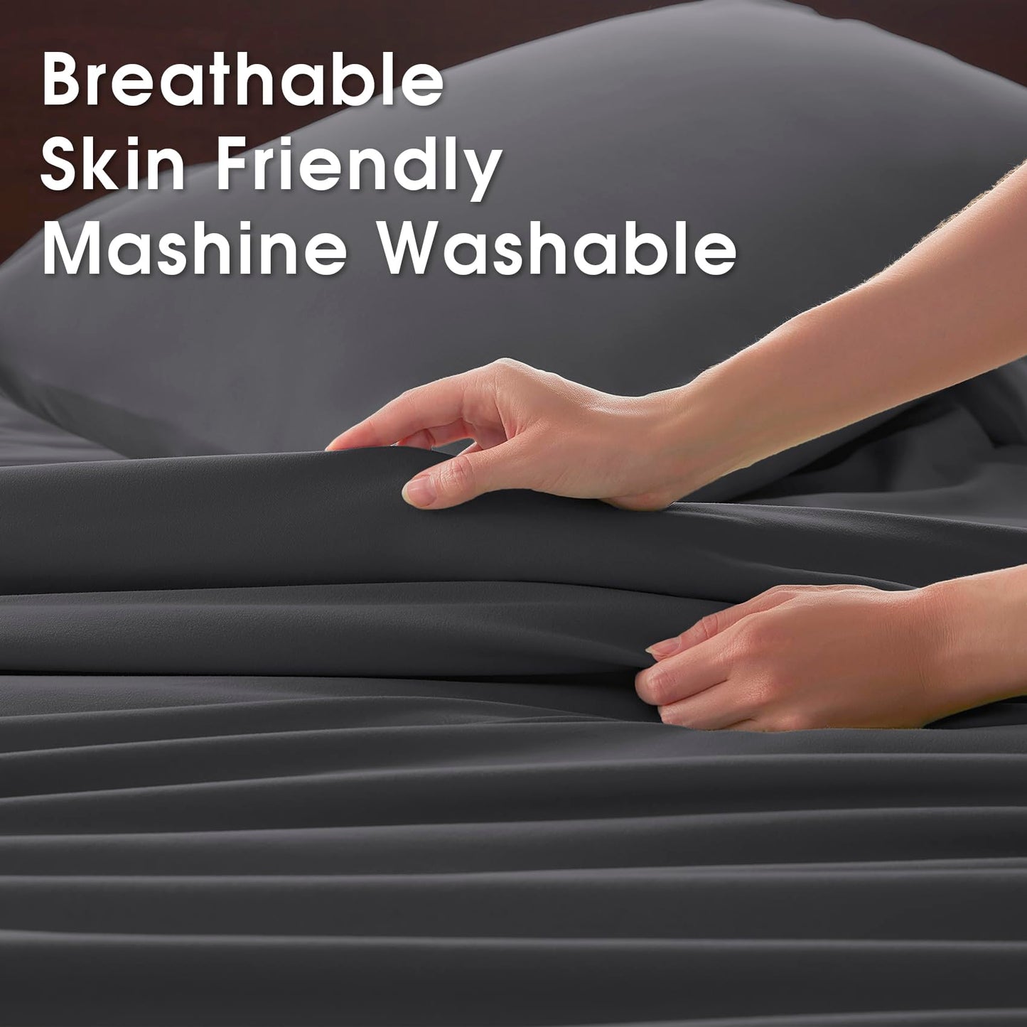 USXIBEI Queen Size 4 Piece Sheet Set - Comfy Breathable & Cooling Bed Sheets Set, Soft and Wrinkle Free, Deep Pockets, Easy & Secure Fit, Hotel Luxury Bedding - Oeko-Tex - Dark Grey