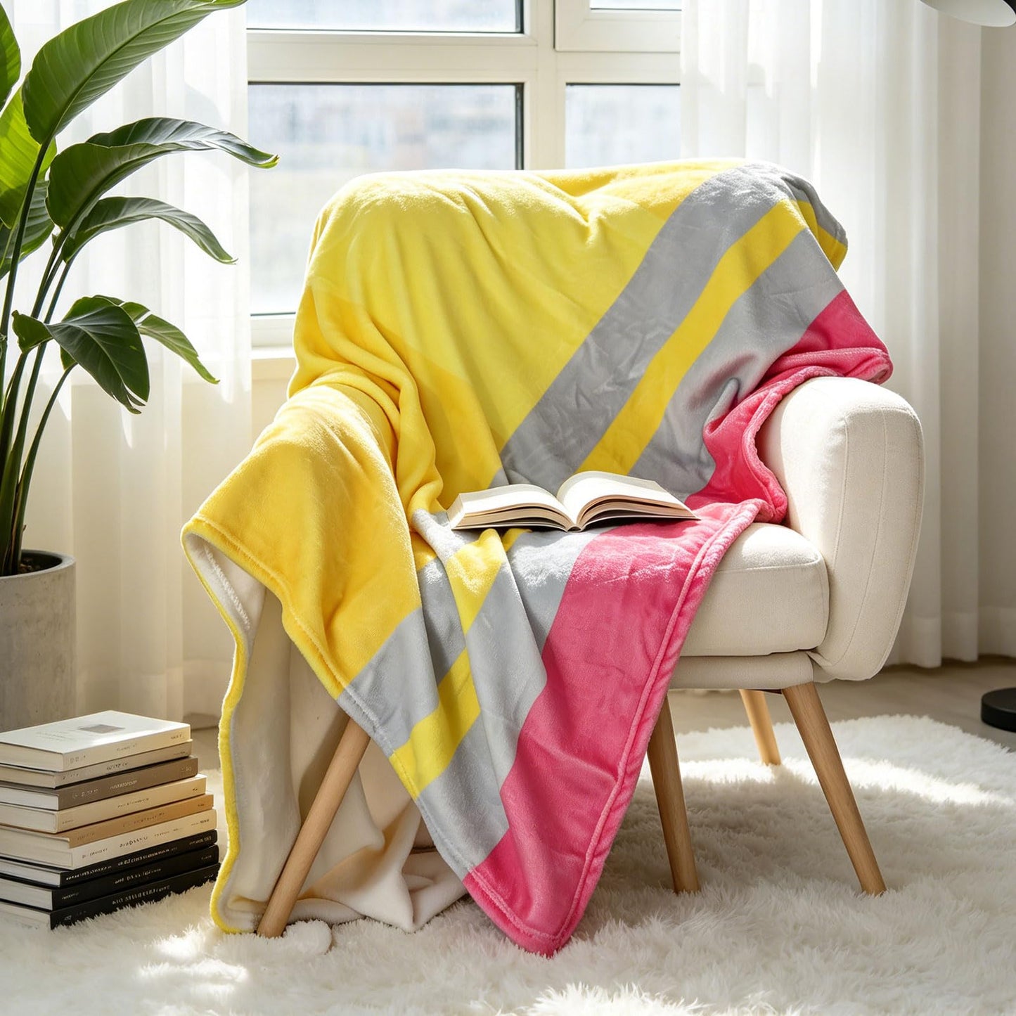 JarThenaAMCS Back to School Blanket Throw Blanket Soft Yellow Pink Pencil Plush Blankets for First Day of School Party Home Office Decor, 50 x 60 Inch