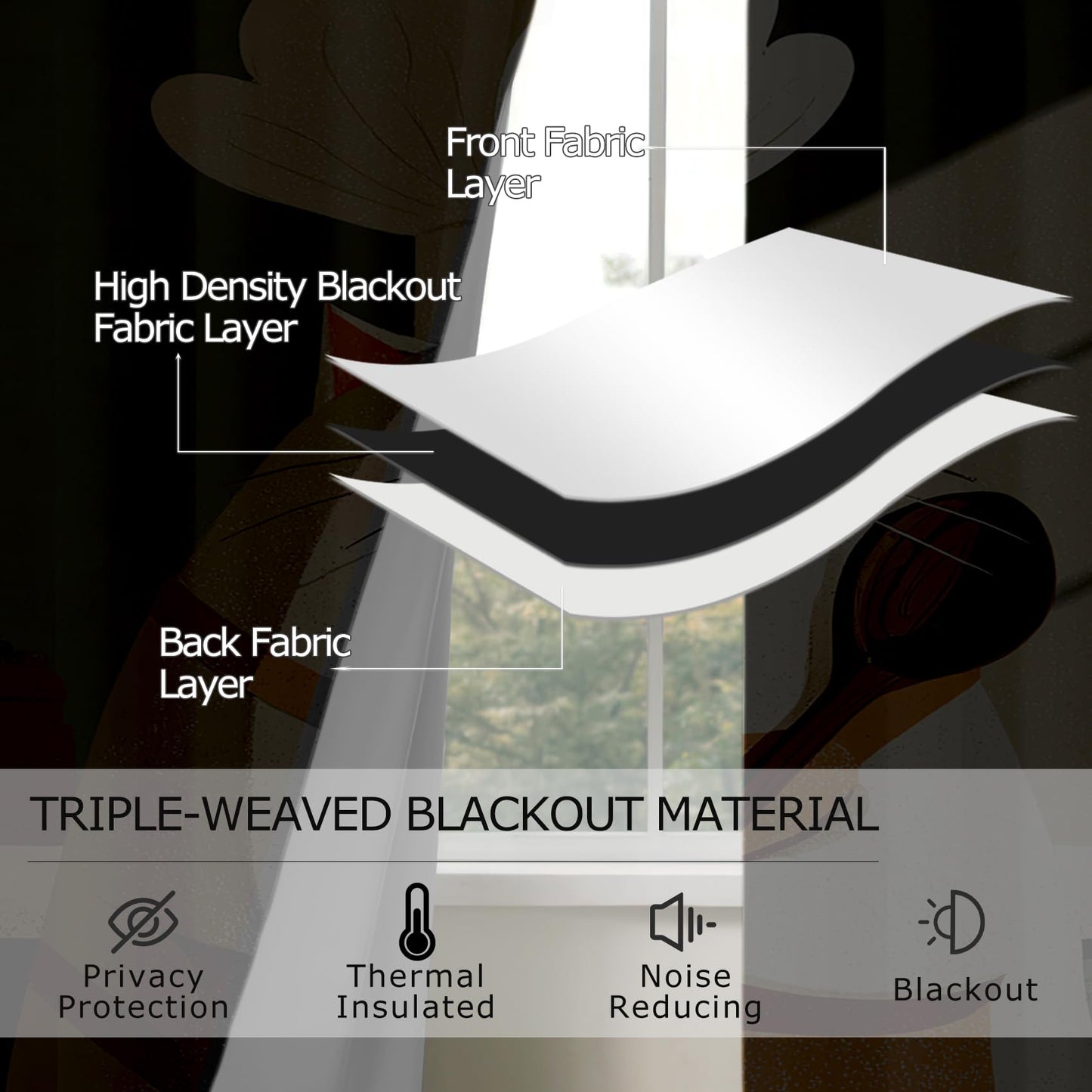 Solvivae Chef Kitchen Curtains Blackout, Room Darkening Thermal Insulated Grommet Drapes for Bedroom Living Room, Chef Cat Patterned Window Treatments, 96 Inch Curtains 2 Panel Set