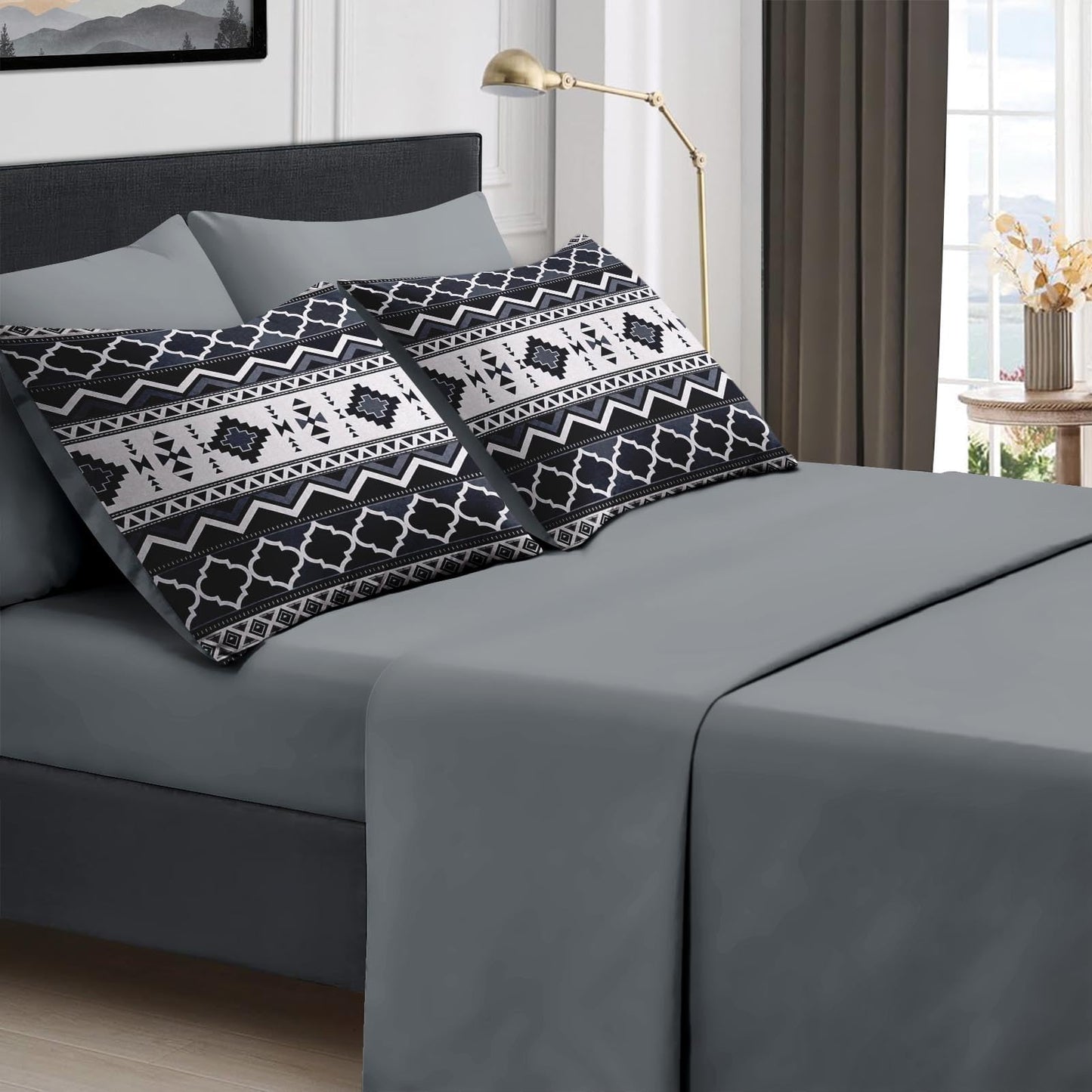 Boewywh Comforter Set King Size, Aztec Southwestern Boho 7 Pcs Bedding for Kids and Adults, Geometric Western Bed Sheet Sets with Fitted Sheet 2 Pillowcases & 2 Shams for Bedroom Bed Decor