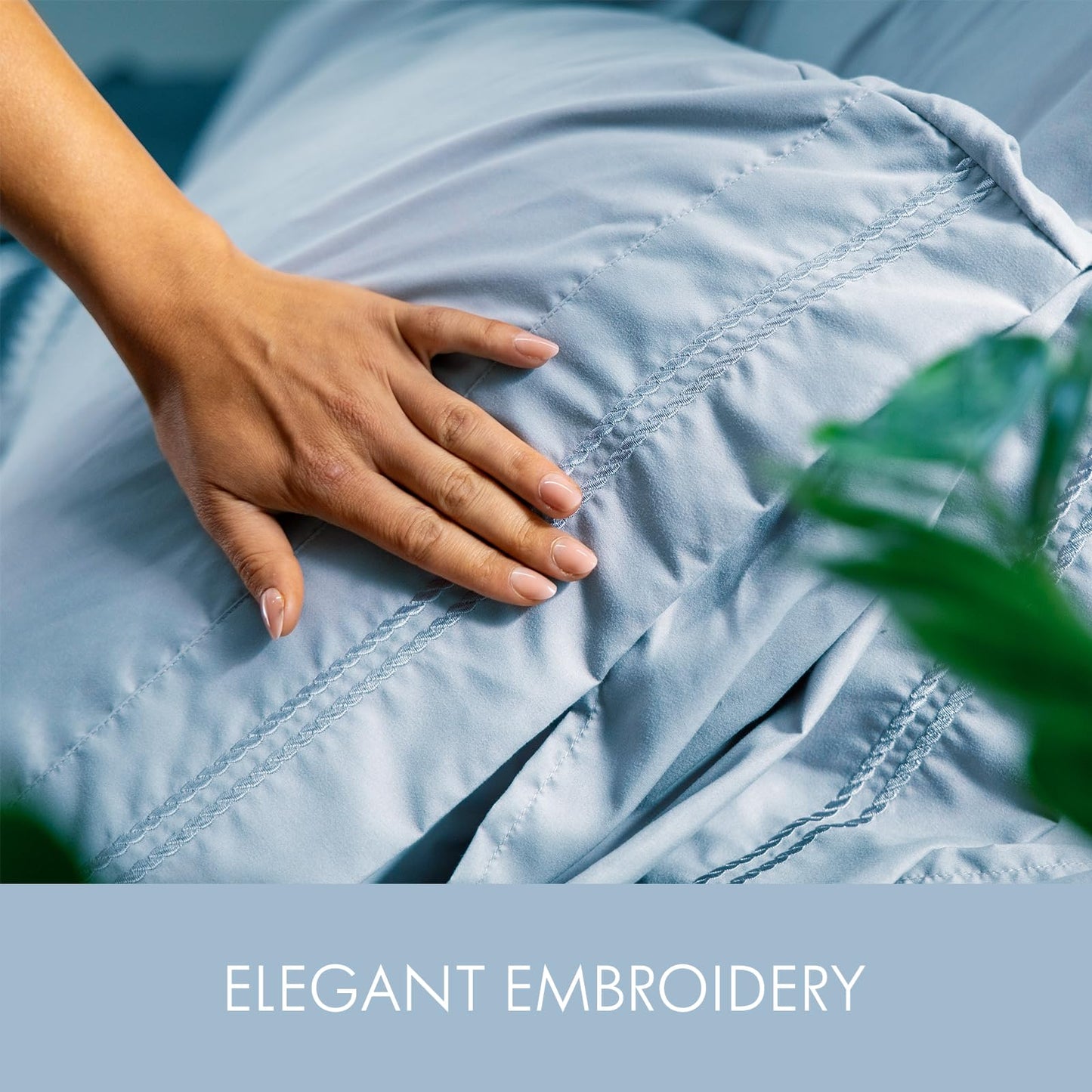 ClevaHome Twin Size Sheet Set - 4 Piece Soft Breathable Luxury Bed Sheet Set - Shrinkage & Fade Resistant Embroidered Bedding Sheet with Deep Pocket, 2 Extra Pillowcases (Twin, Chambray Blue)