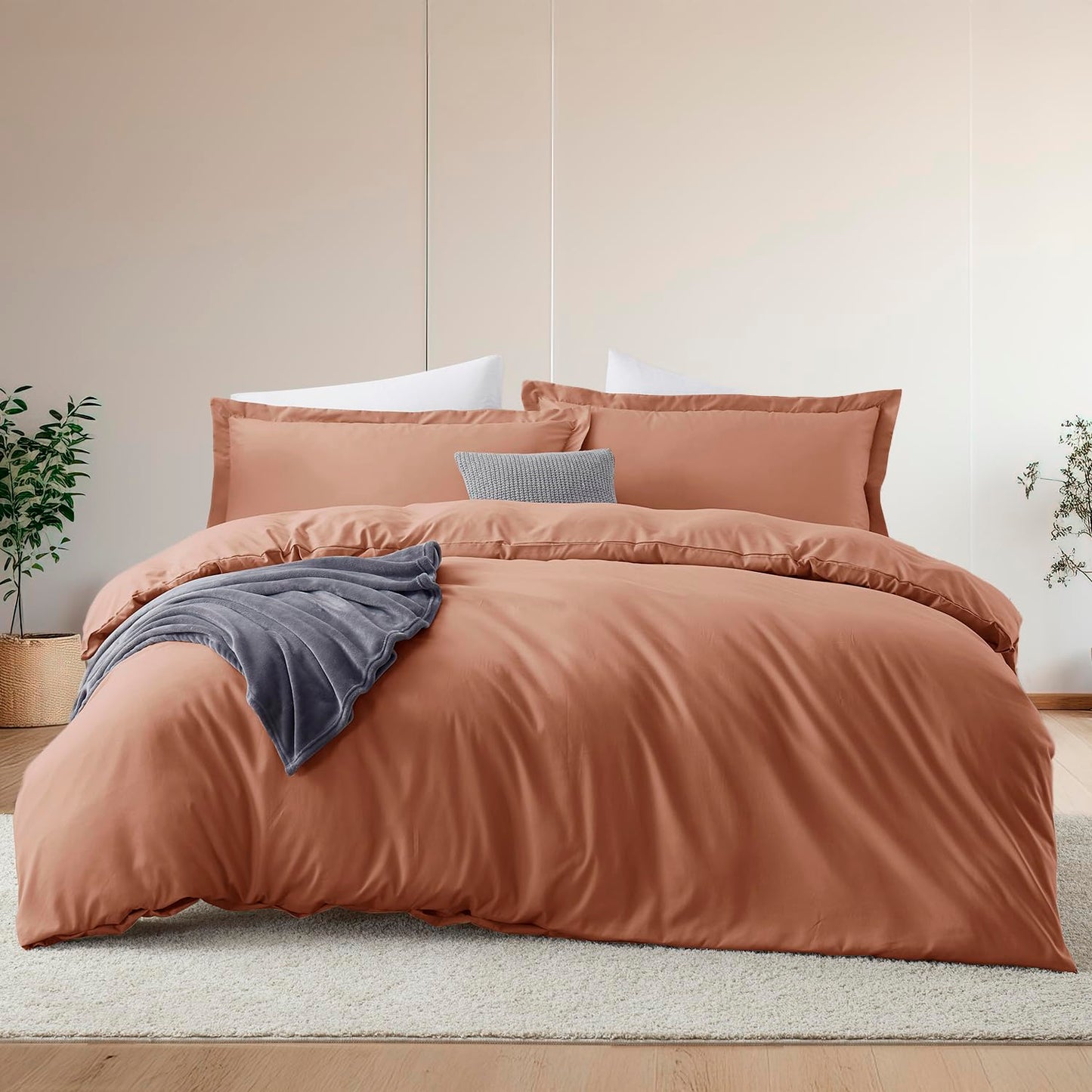 Hearth & Harbor Queen Size Duvet Cover & Bed Sheet Set Rust, 7 Piece Soft Double Brushed Bedding Set, Includes Duvet Cover, Flat Sheet, Fitted Sheet, Pillowcases and Pillow Shams