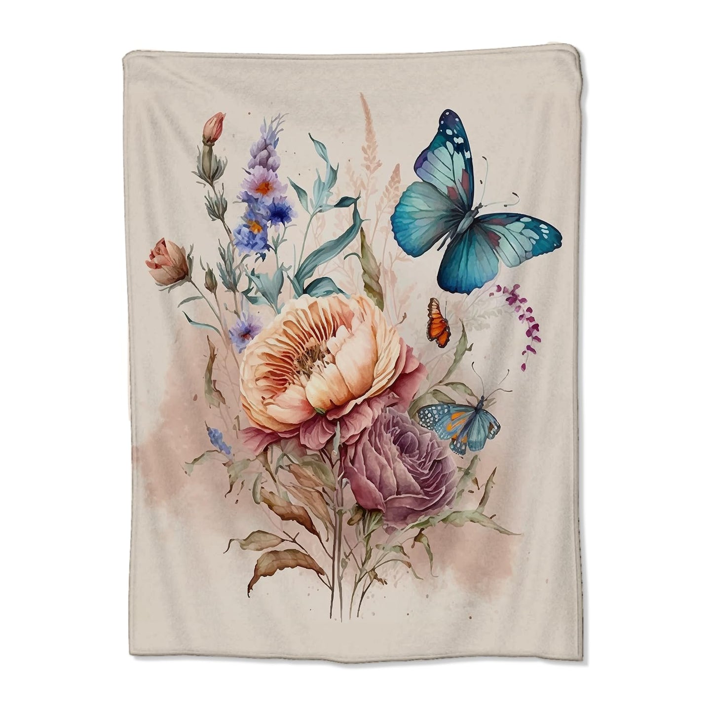 Flannel Butterfly Blanket for Girls Women, Floral Peony Throw Blanket for Sofa Couch Bed Living Room, Soft Warm Cozy, 60" x 50"