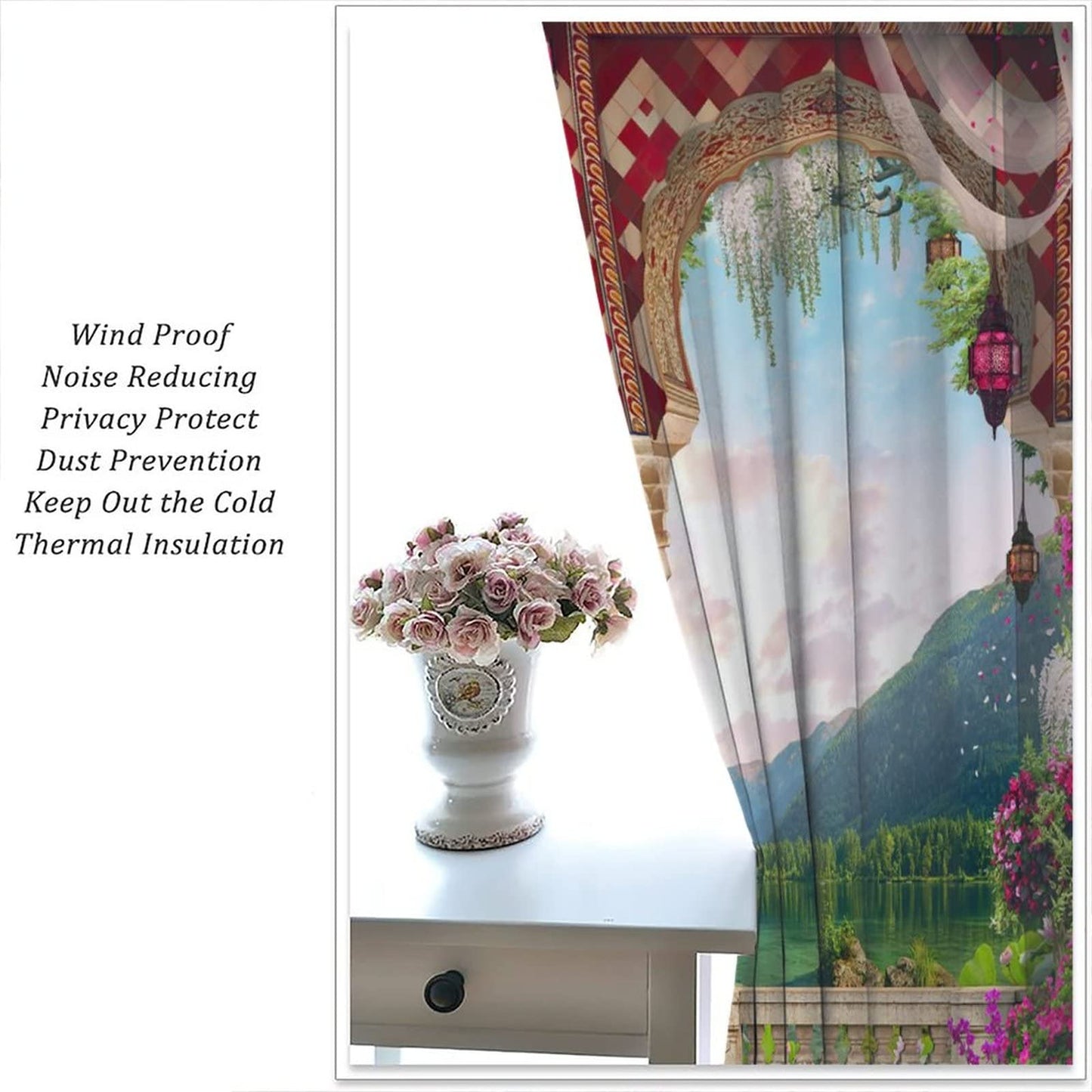 Italian Natural Scenery Curtains,Beautiful Mountain Lake Stone Arch View Room Darkening Thermal Insulated Window Curtain for Living Room Bedroom Decor W42xL45in