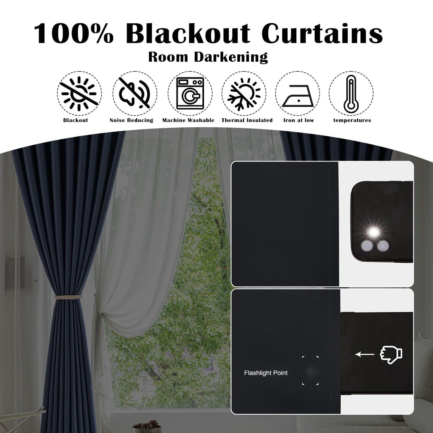 Tiadkh Home Decor Blackout Extra Long Curtains，132" Long Grommet High Ceiling Draps Noise Reducing 2 Story Curtains for Living Bedroom Windows(1Panel，W52xL132)