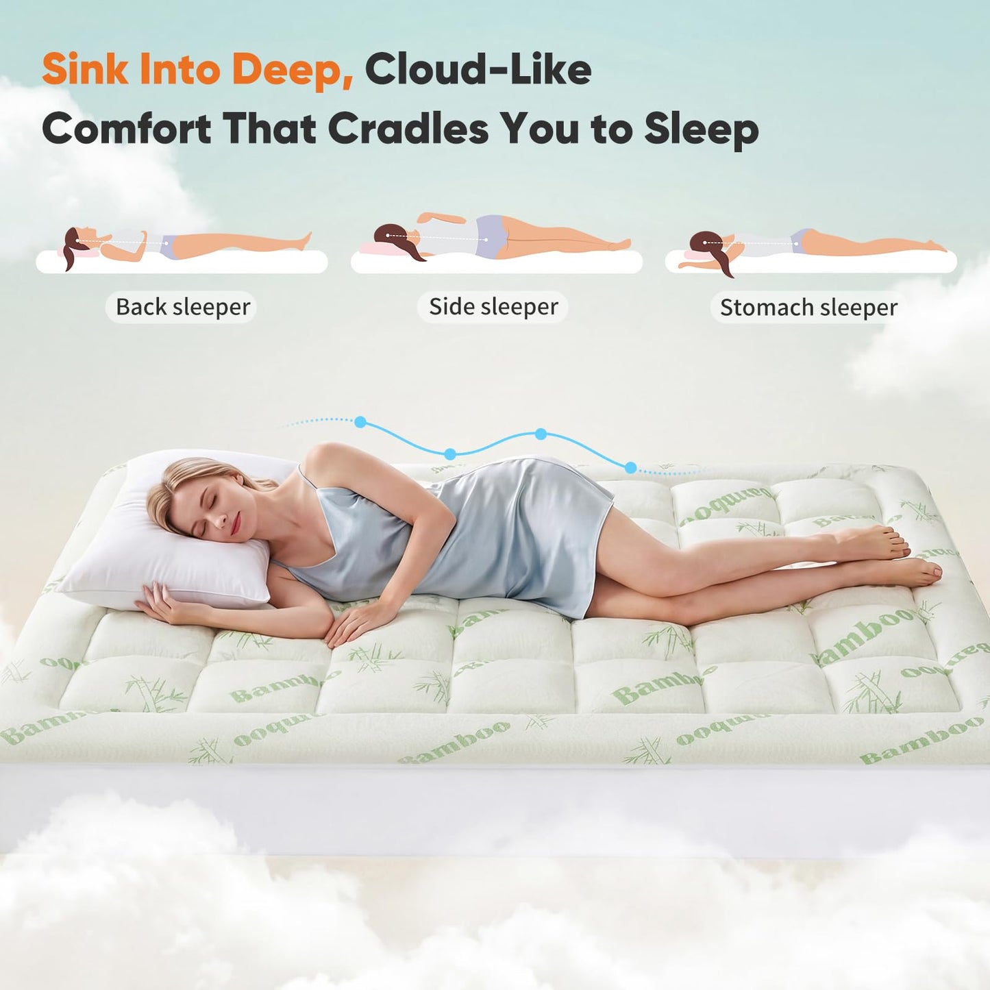 Sweetcrispy Ultra Soft Mattress Topper Twin Size - Viscose Made from Bamboo Pillow Top Mattress Pad for Breathable Cooling & Back Pain Relief, Deep Pocket Comfort Bed Topper, Green