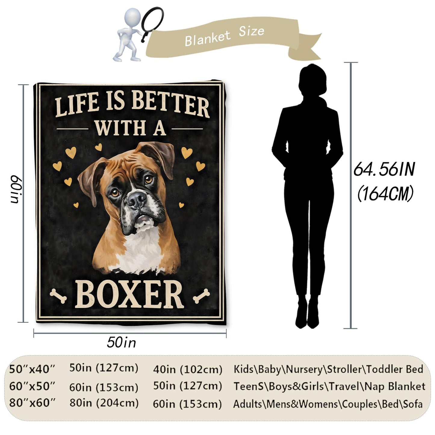 Ti Caldi Cute Boxer Dog Blanket Gifts, Adorable Puppy Portrait Flannel Throw Blanket for Couch, Bed, Travel & Decor, Cozy Lightweight Warm Blankets for Women Kids Boys Girls 60×50 in