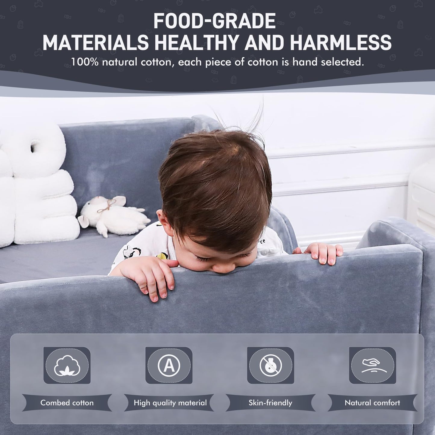 weeonekids Toddler Bed, Child Bed for Kids with Extra Safty Broad, Standard Crib Size Toddler Bed, Certified Fabric Toddler Beds,Toddler Flood Bed (Gray)