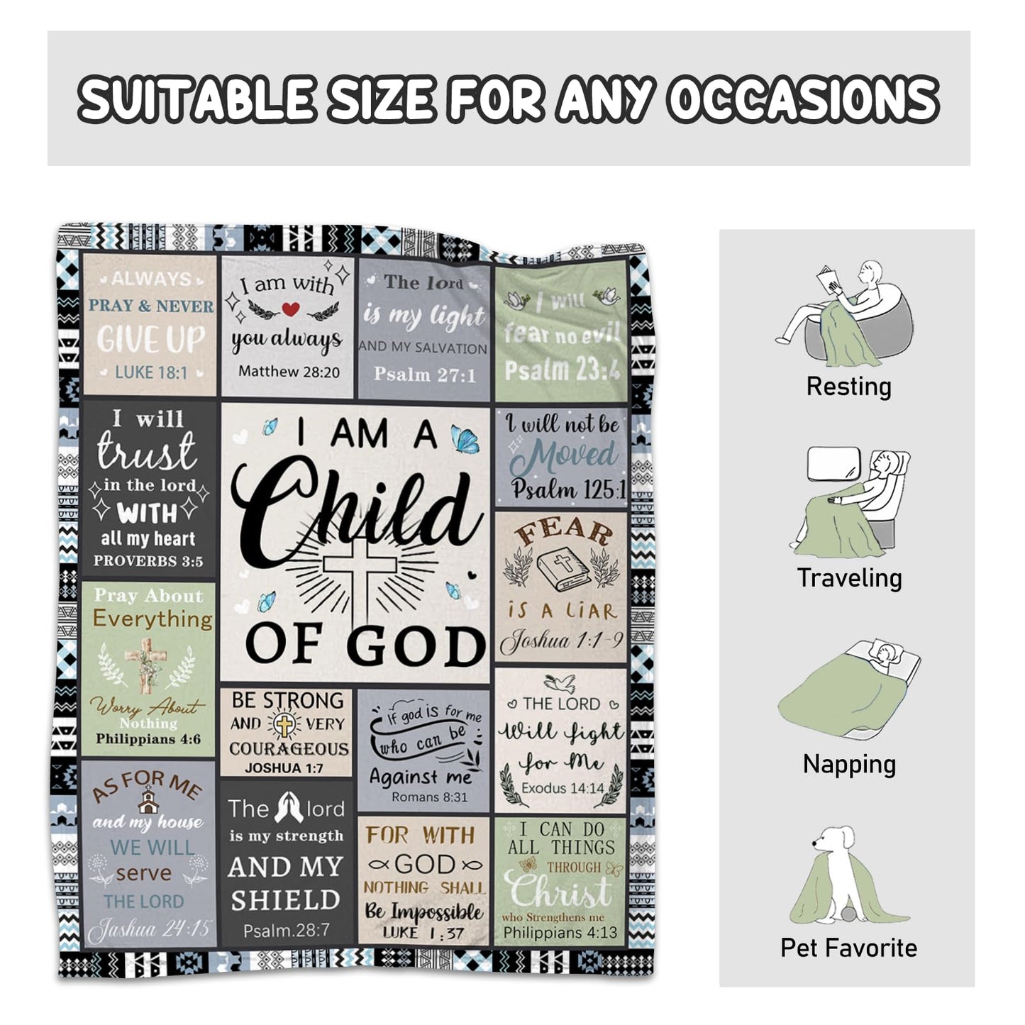 CIUGOIG Christian Gifts for Women & Men - 50"X60" I Am a Child of God Blankets - Inspirational Religious Birthday Catholic Spiritual Gifts Faith Based Gift - Christian Throws