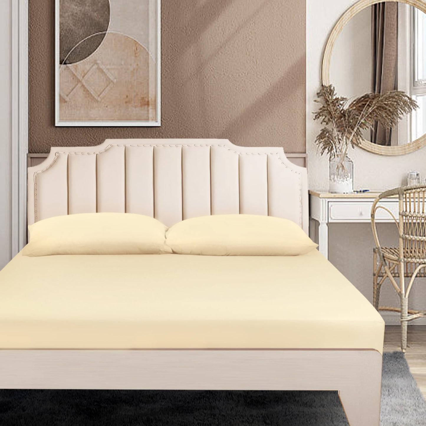 Lirex Cotton Queen Fitted Sheet Only, 300 Thread Count Soft Breathable, 8-10" Deep Pocket Sheet for Hotel Home, Cream White