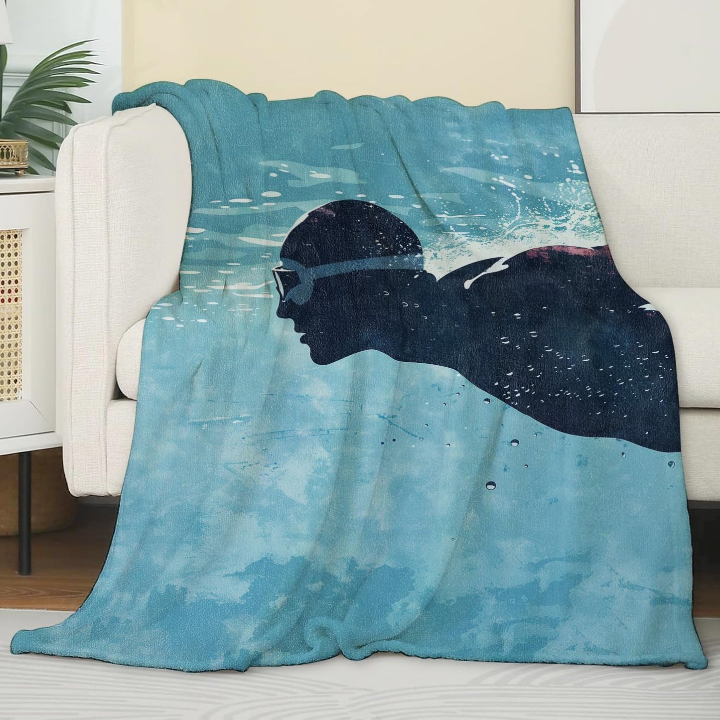 Swim Blanket for Adults Kids Swimmers, Flannel Swimming Blankets Gifts, Swim Throw Blanket for Sofa Couch Bed Living Room Soft Warm Cozy Swimming Competition Decor 60" x 50"