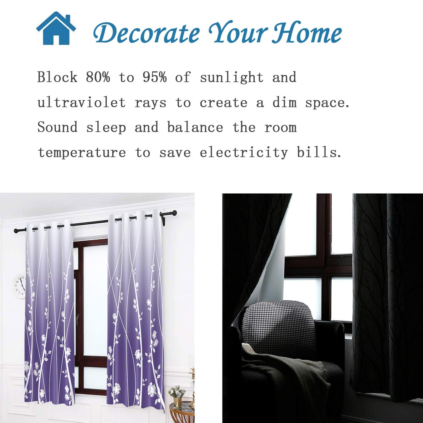 Gradient Flower Curtain Modern Simple Stripe Pattern Printed Curtains for Living Room Bedroom 2 Panel Set 52x84 Inches（Purple） CLLSMN318