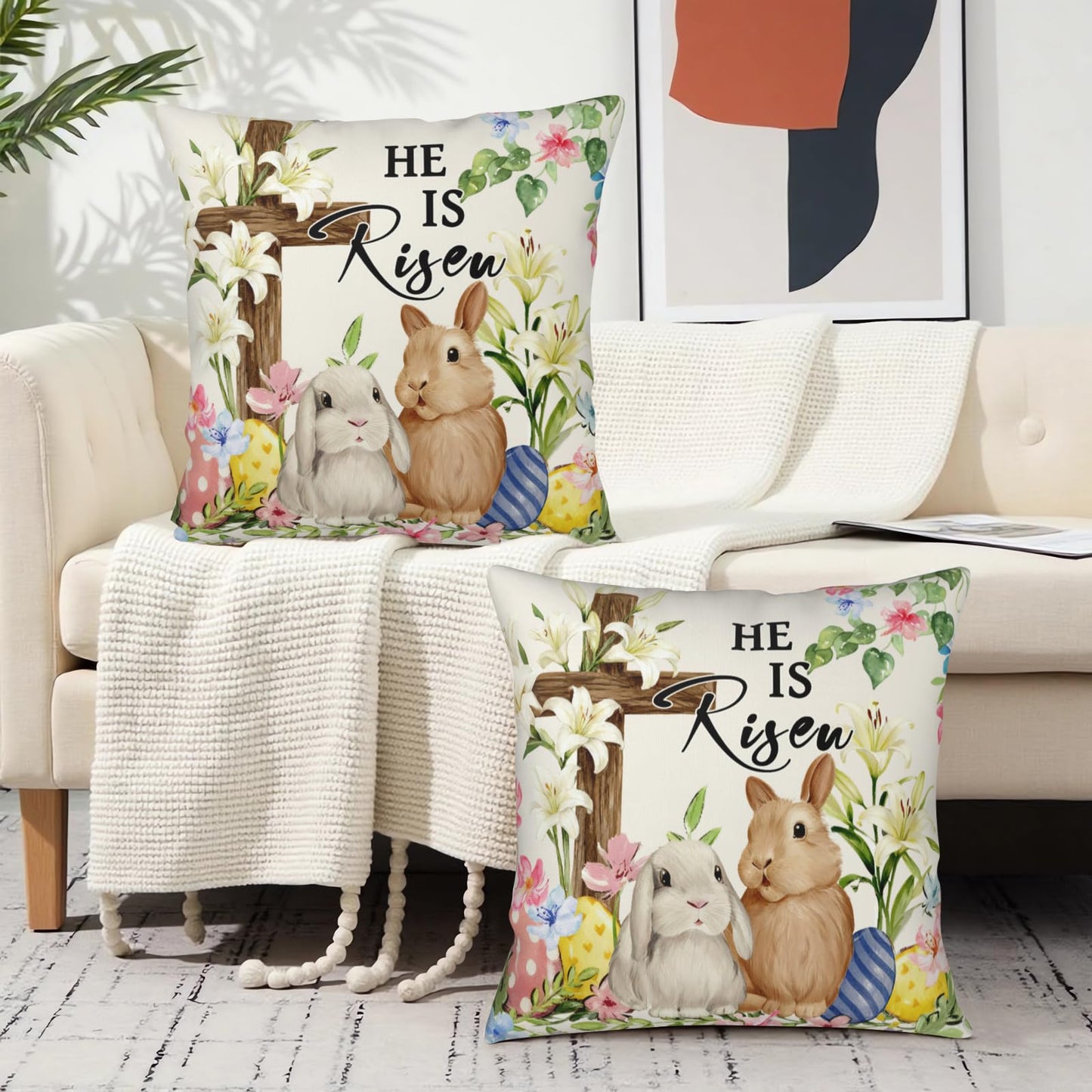 ABSOP Easter Bunny Pillow Covers 18x18 Inch Rabbit Pattern Decorative Throw Pillow Covers Set of 2 Spring Holiday Pillowcases for Couch Bedroom Home Decor