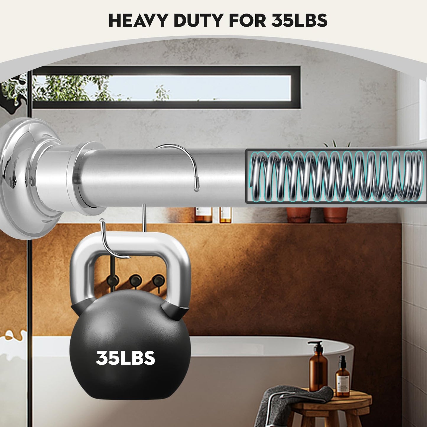 Silver Long Curtain Rod Tension Shower Curtain Rods 30 to 120 inch Adjustable Heavy Duty Rods for Bathroom Windows Outdoor Spliced Telescopic Design No Drill No Slip Stainless Steel