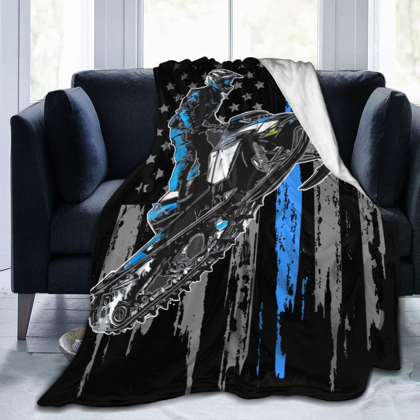 Baegopa Snowmobile Blanket Gifts for Girls Boys Skiing Sports Throw Blankets Cozy Plush Fleece America Flag Flannel Fuzzy for Men Women 50"X40"