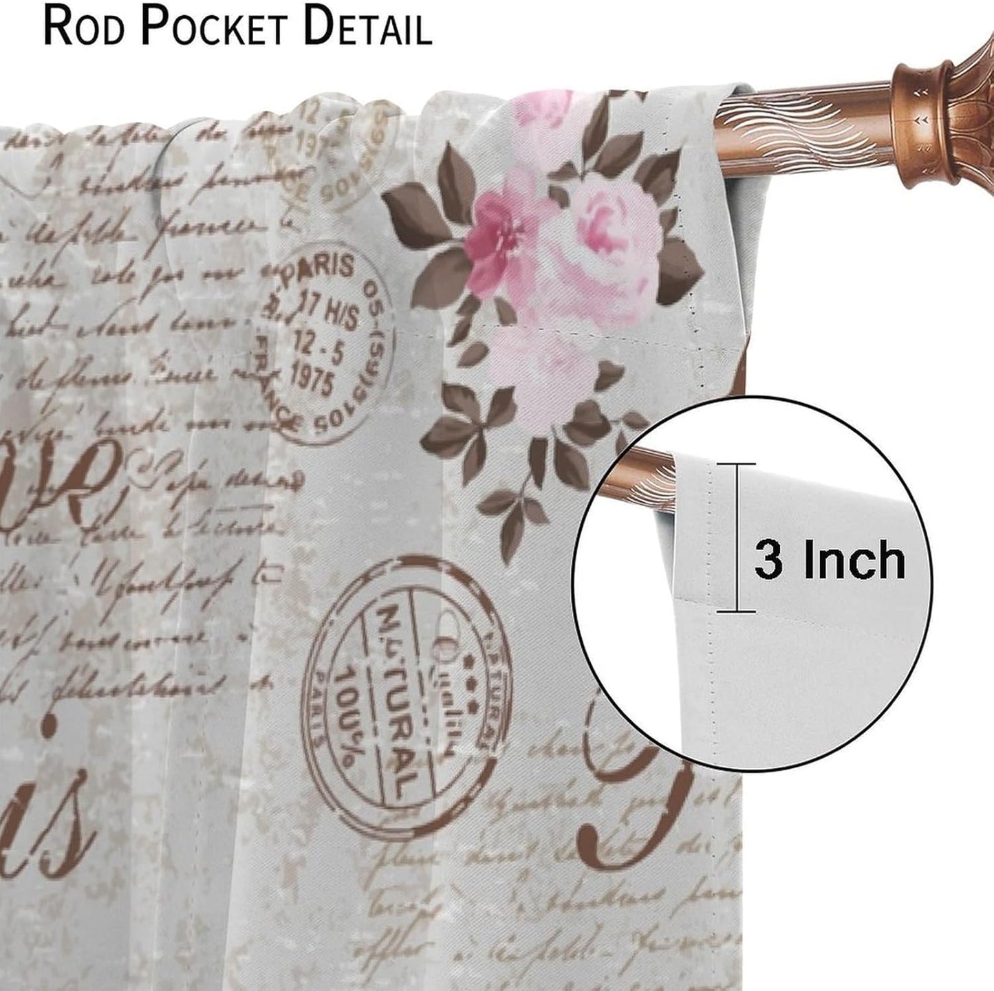 HZOHNAGO Paris Eiffel Tower Curtains Retro Pink Flowers Towers Pattern Blackout Print Rod Pocket Window Drapes for Bedroom Living Room 42x45in