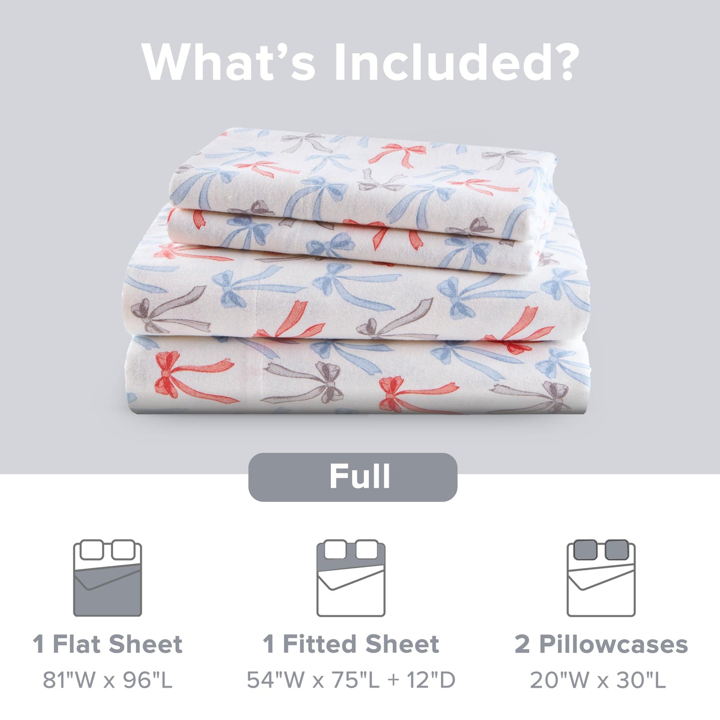 Intelligent Design Flannel Sheets Full, Cozy Soft 100% Cotton Flannel Bedding, Printed Warm Full Sheets Set, Ultra Soft Cold Weather Bed Sheet Set, Happy Bows, 4 Piece