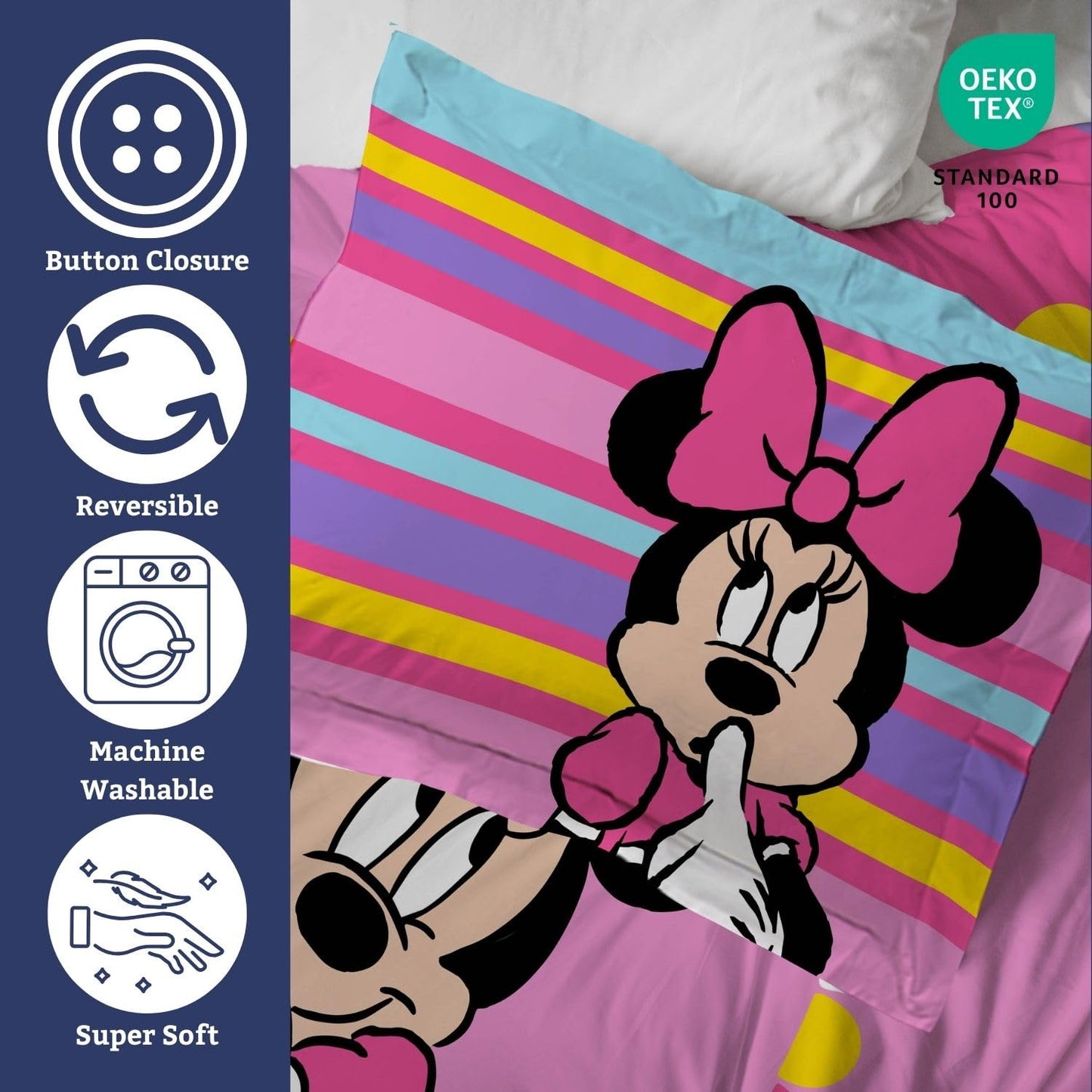 Jay Franco Duvet Cover Set – 2 Piece Comforter Cover and Sham Set, Super Soft Cozy Kids Bedding (Insert Not Included) Pink- Minnie Mouse, Twin