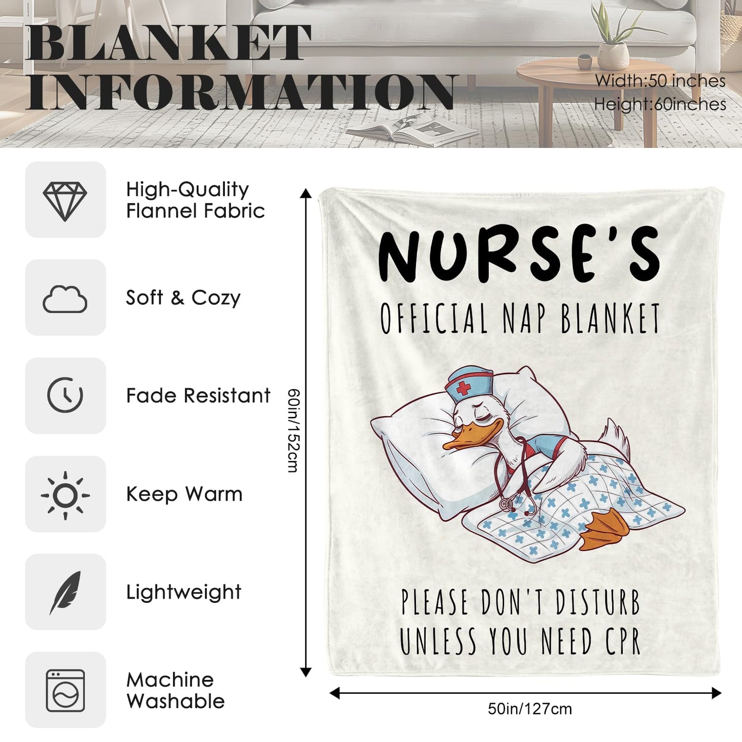 Nurse Gifts for Women, Soft Flannel Blanket, Nursing School Graduate Appreciation Gifts for Nurse Practitioner, Funny Nursing Student Gift Throw Blanket, 60" x 50"