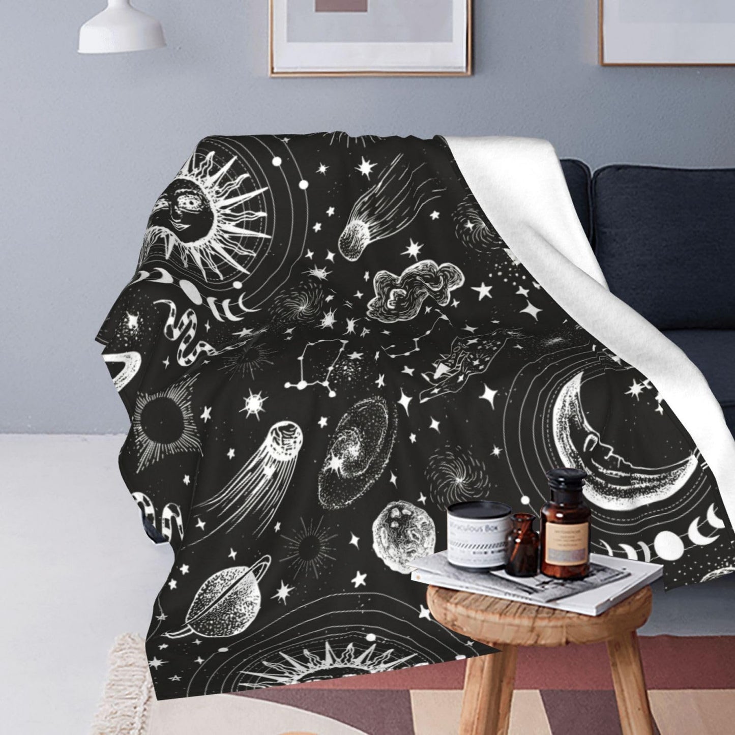 Sun and Moon Throw Blanket Cozy Fluffy Plush Blanket Soft Flannel Throw Blanket for Kids Men Women Gift Sofa Bed Couch 50"x40" Christmas