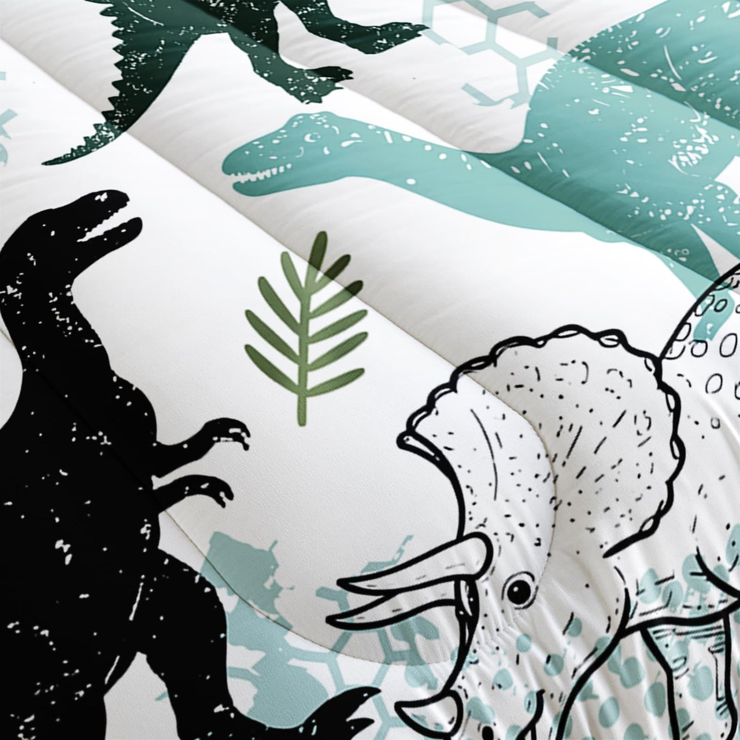 QOOMO 3Pcs Dinosaur Comforter Set Twin,Cartoon Dinosaur Bedding Set for Teens Boys Girls,Dinosaurs Printed Comforter with 2 Pillowcases,Down Alternative,Soft and Lightweight
