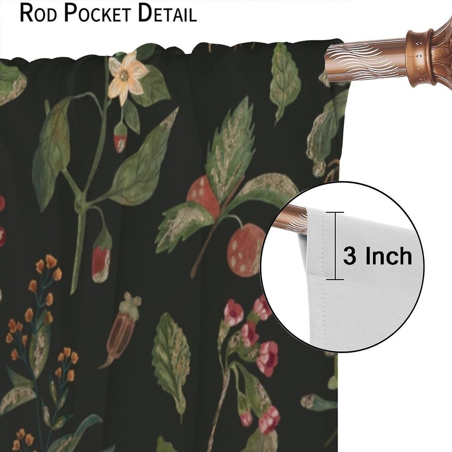 PHTAYOT Black Botanical Curtains, Botanical Green Leaves Boho Plant Flower Floral Spring for Room Window Decor, Rod Pocket Print Drapes for Living Room Bedroom Kitchen 2 Panel Set 20.5" W X 45" L