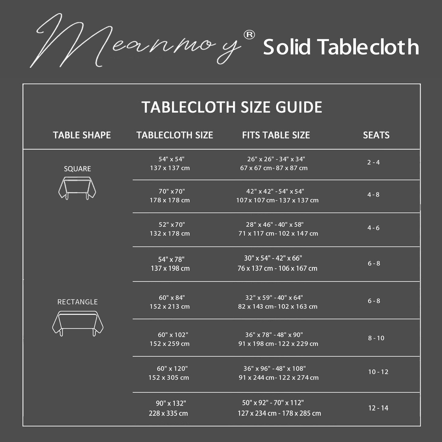 MEANMOY Brown 210 GSM Water & Stain Resistant Rectangle Tablecloth for 4 Foot Table - Solid 60 x 84 Inch Rectangular Table Cloth in Wrinkle Free Washable Polyester Fabric for Wedding, Party, Banquet