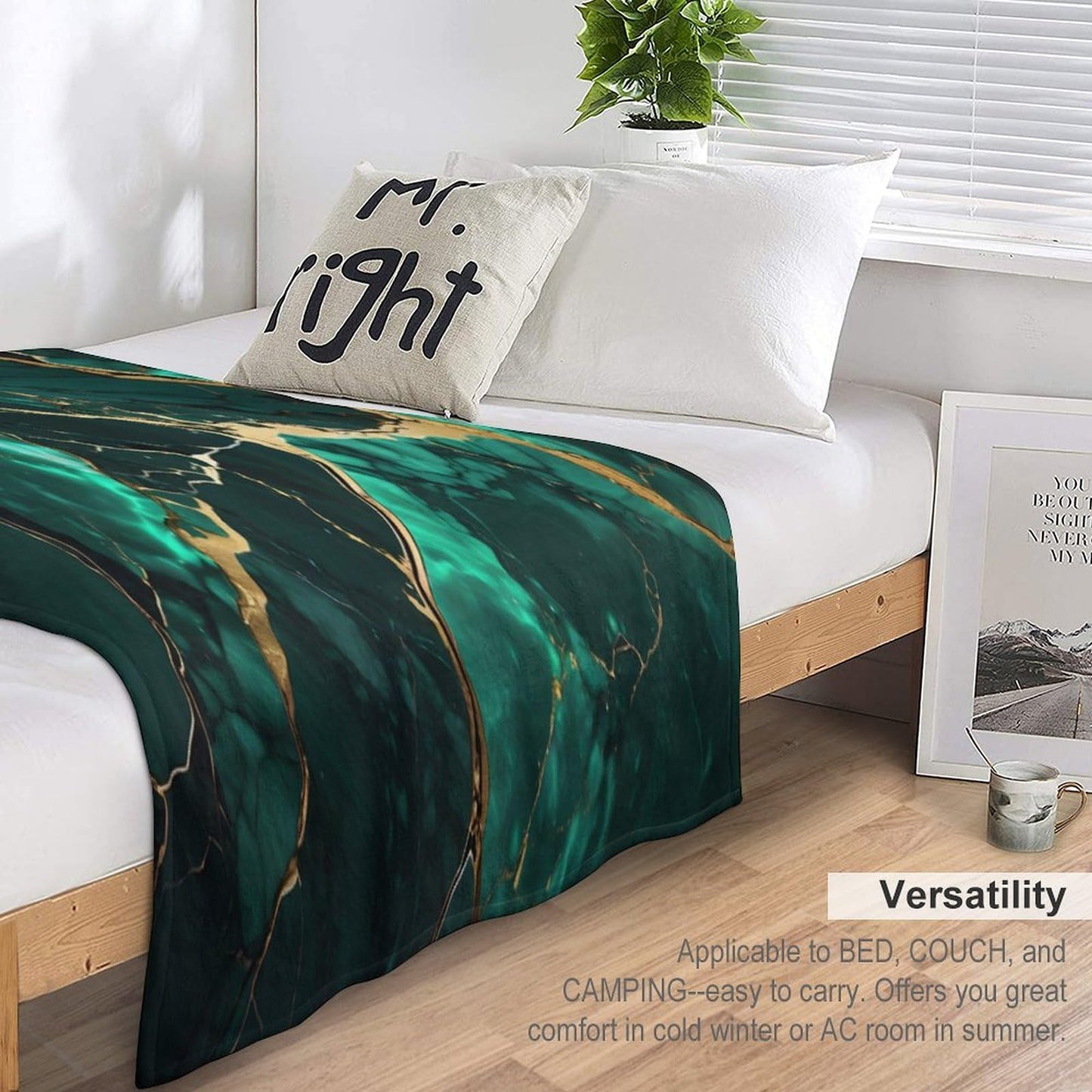 Marble Throw Blanket, Modern Luxury Foil Texture Hunter Green White Gold Marble Super Soft Fuzzy Fluffy Blanket for Couch & Bed, Cozy Sofa Warm Blanket for Travel Camping 40"x50"