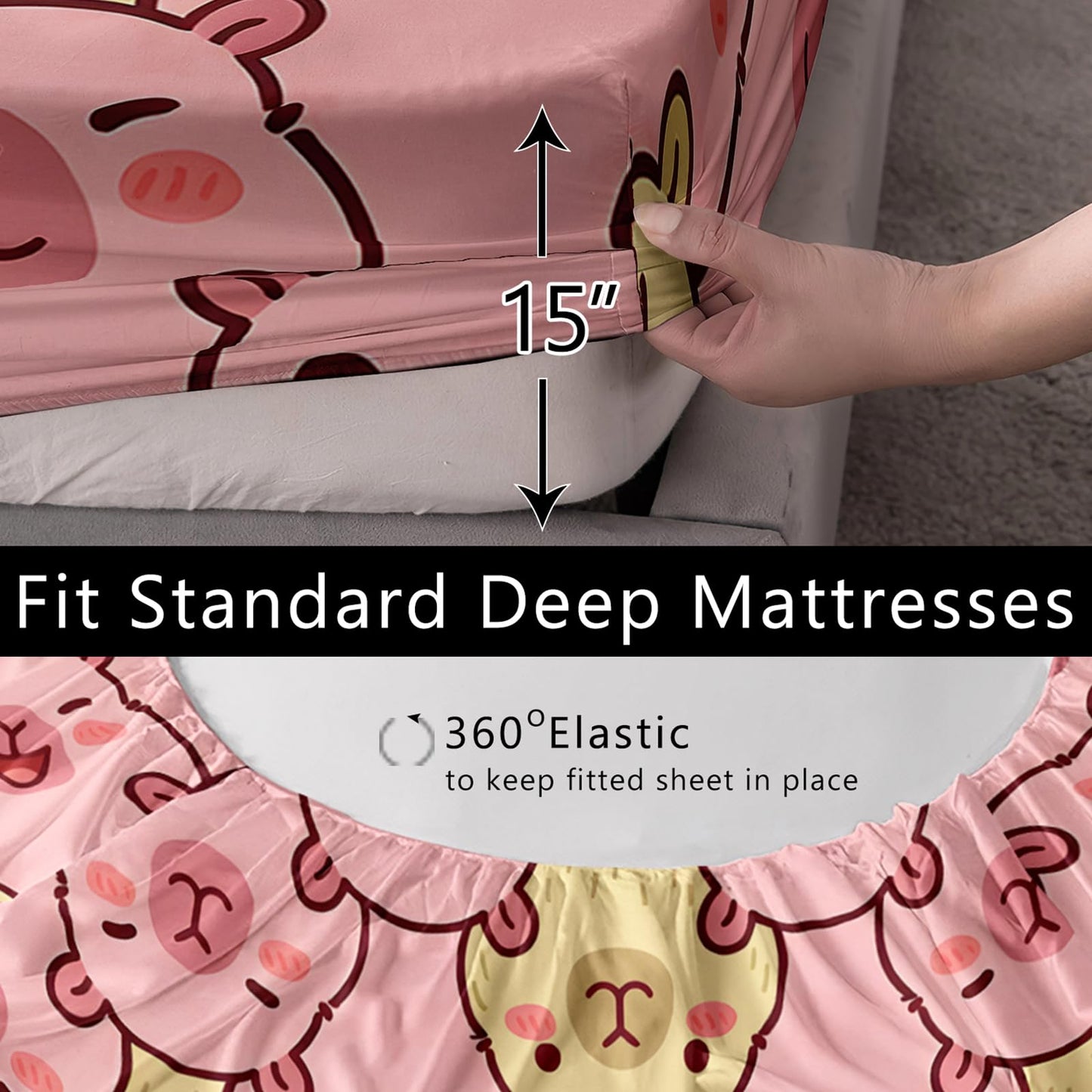 AILONEN 3 Piece Cute Capybara Faces Twin Fitted Sheet Set, 1 Fitted Sheet + 2 Pillowcases, Blush Animal face Pattern in Pink Tones