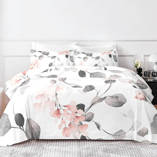 HCORA Floral King Size Sheets Set, Luxury 1800TC Hotel Quality Double Brushed Microfiber Deep Pocket Bed Sheets, Ultra Soft, Breathable and Cooling, 4PC, King