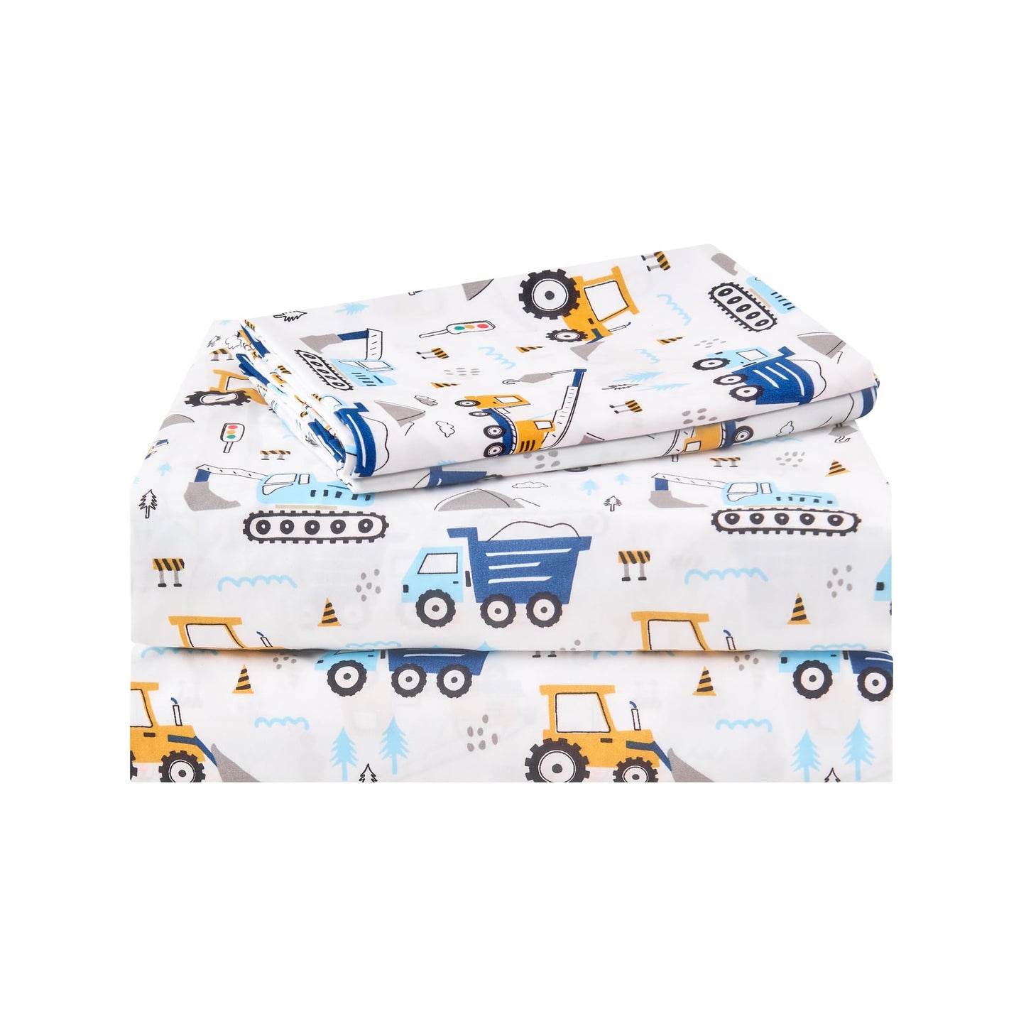 lasoftan Kids Sheet Set Twin Size 3 Pcs, Boys Sheet Set with Blue Excavator Car Pattern，Kids Boys Twin Fitted Sheet，Breathable & Silky Soft Microfiber Fitted Sheet
