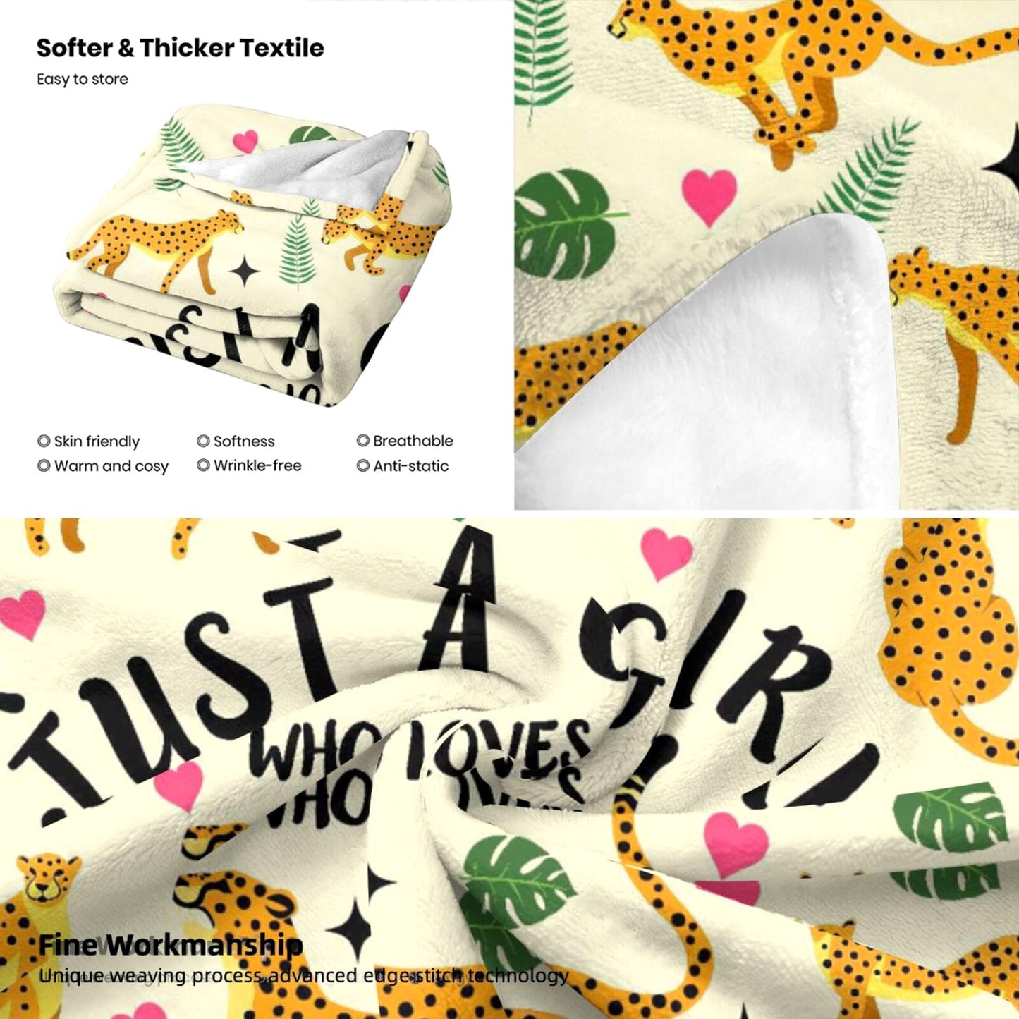 FLOW4U Cheetah Blanket Gifts for Girls Plush Just A Girl Who Loves Cheetahs Stuff Blanket Throw Fleece Bedding Cheetahs Gifts for Cheetah Lovers Girls Kids Women Birthday Party Decorations 50"X40"